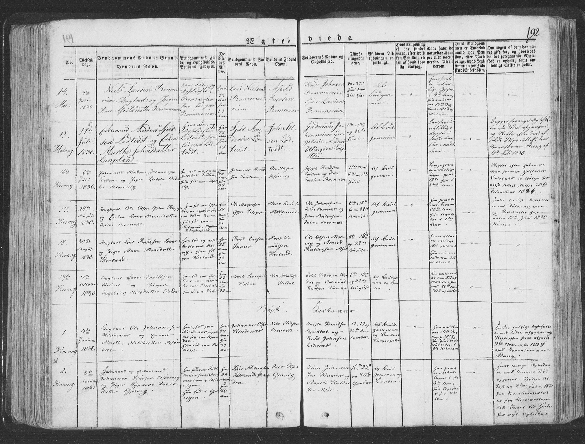 Hosanger sokneprestembete, AV/SAB-A-75801/H/Haa: Parish register (official) no. A 6, 1824-1835, p. 192