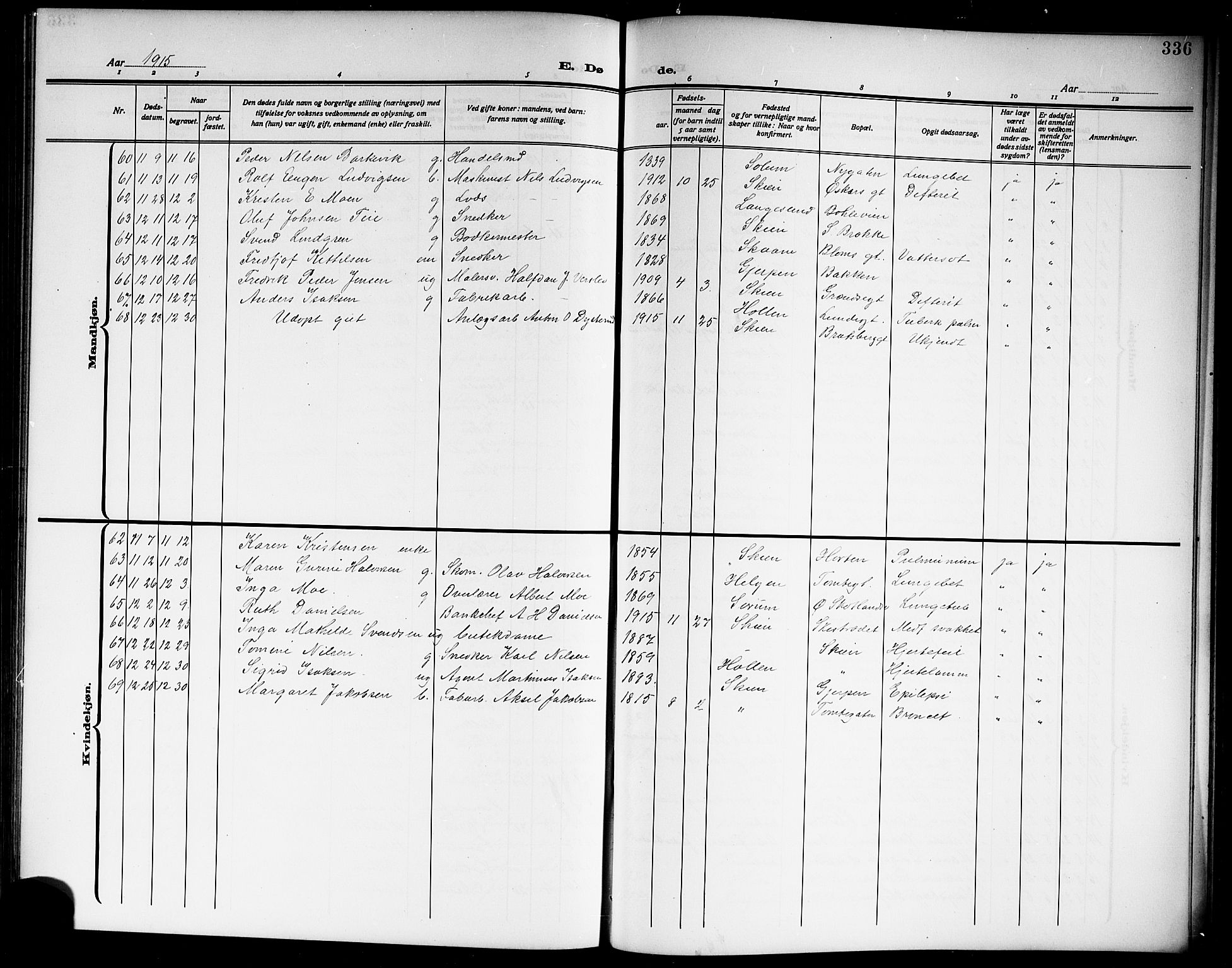 Skien kirkebøker, SAKO/A-302/G/Ga/L0009: Parish register (copy) no. 9, 1910-1920, p. 336