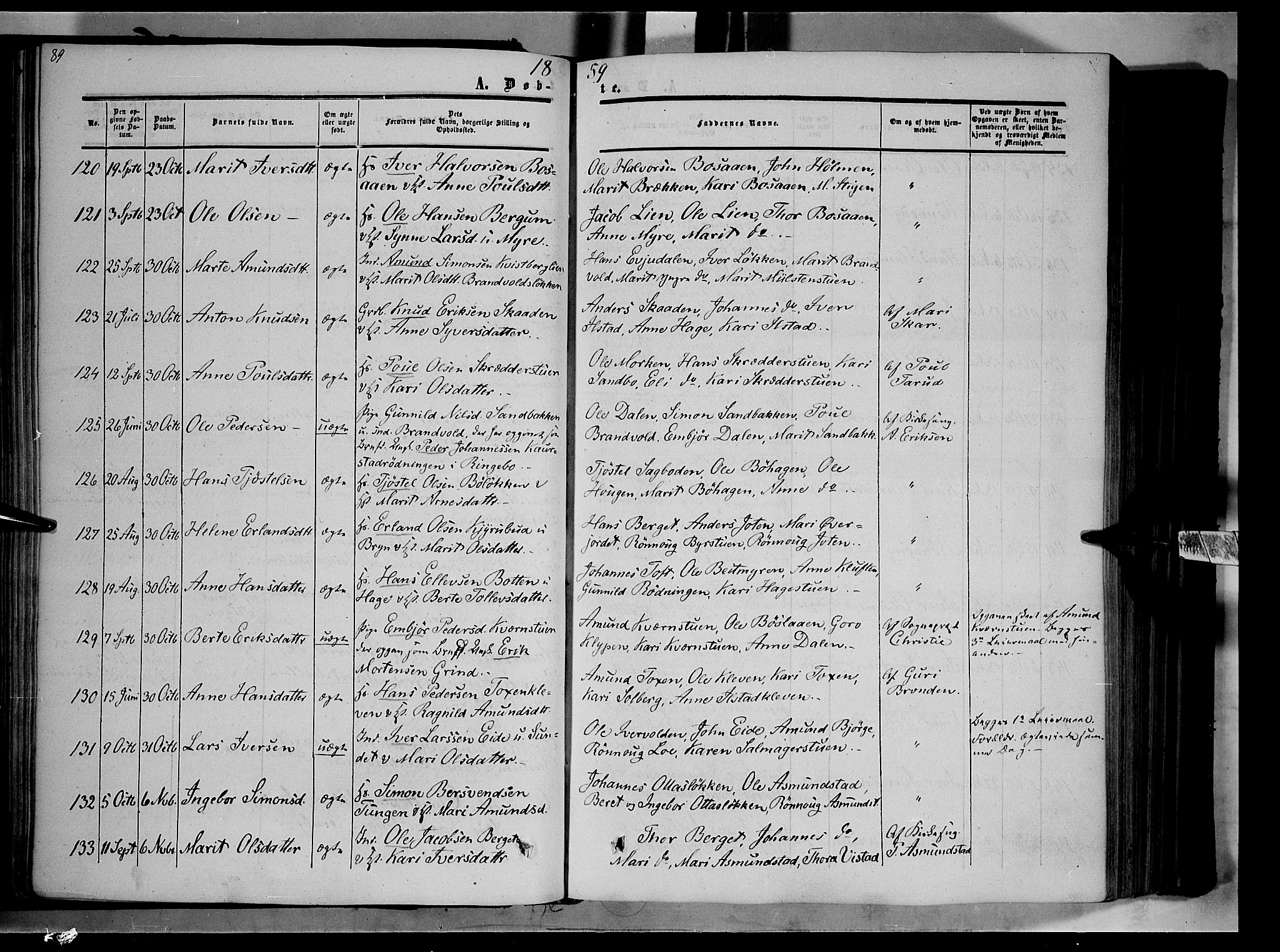 Nord-Fron prestekontor, AV/SAH-PREST-080/H/Ha/Haa/L0001: Parish register (official) no. 1, 1851-1864, p. 89