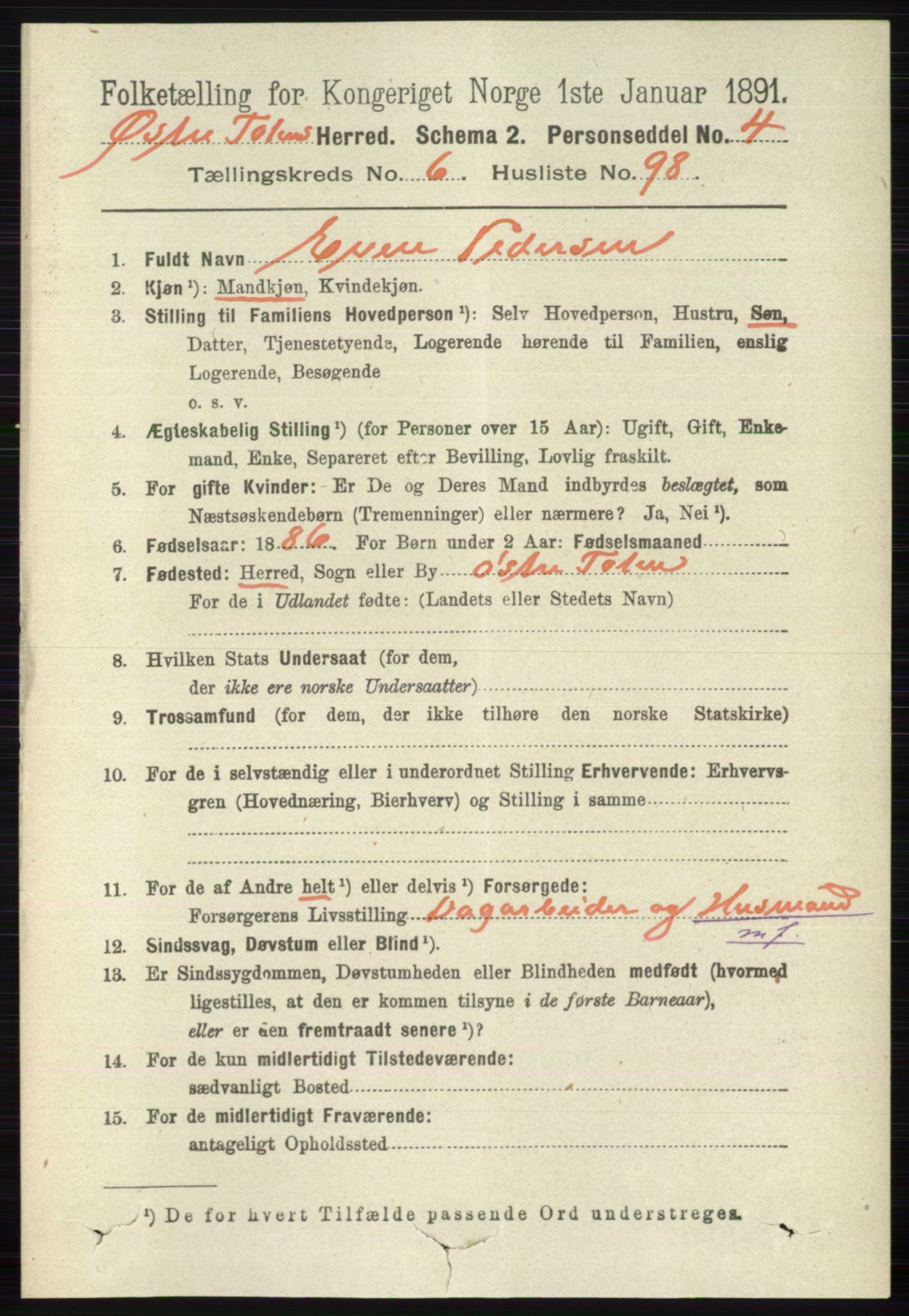 RA, 1891 census for 0528 Østre Toten, 1891, p. 4347