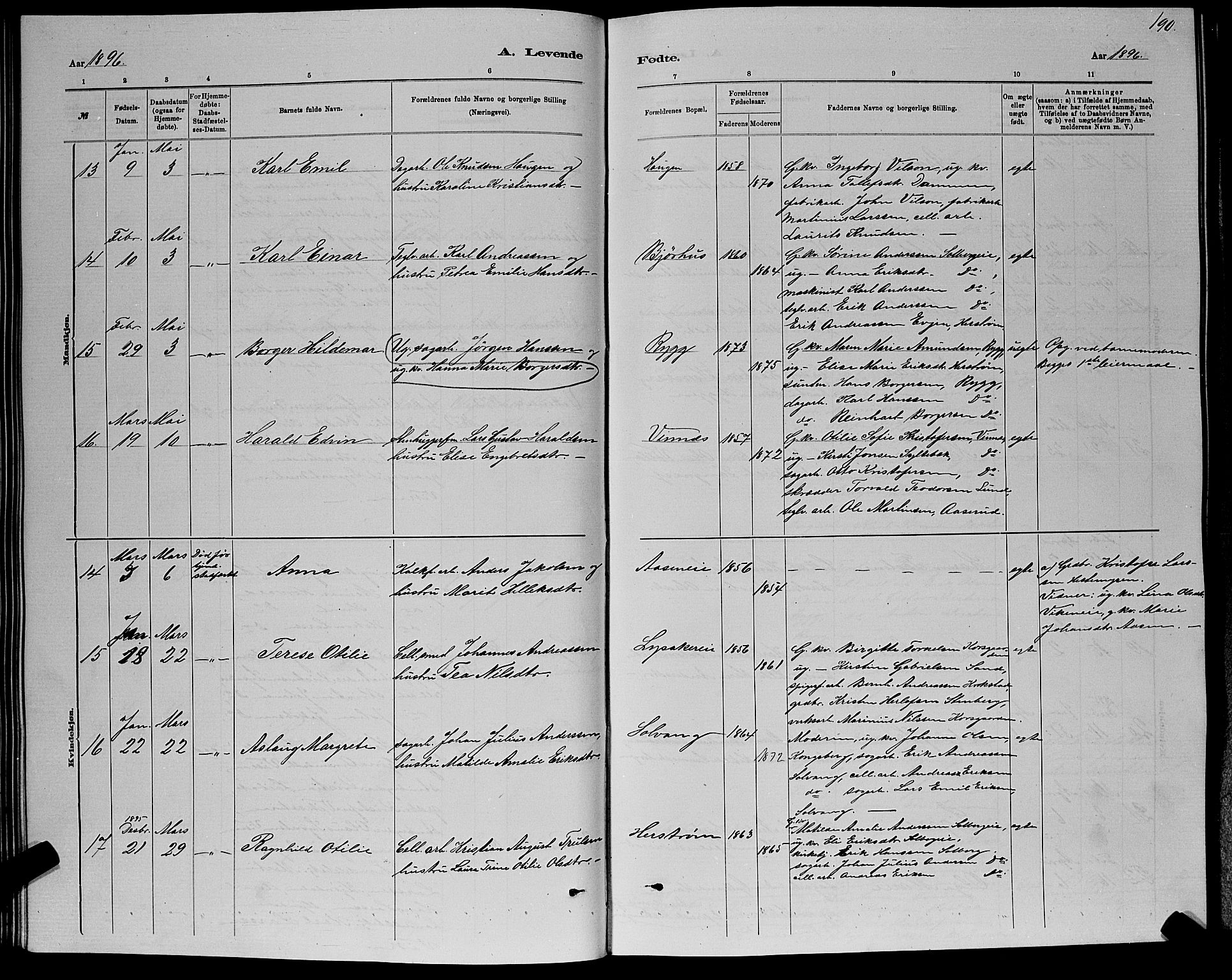 Nedre Eiker kirkebøker, SAKO/A-612/G/Ga/L0002: Parish register (copy) no. 2, 1880-1896, p. 190