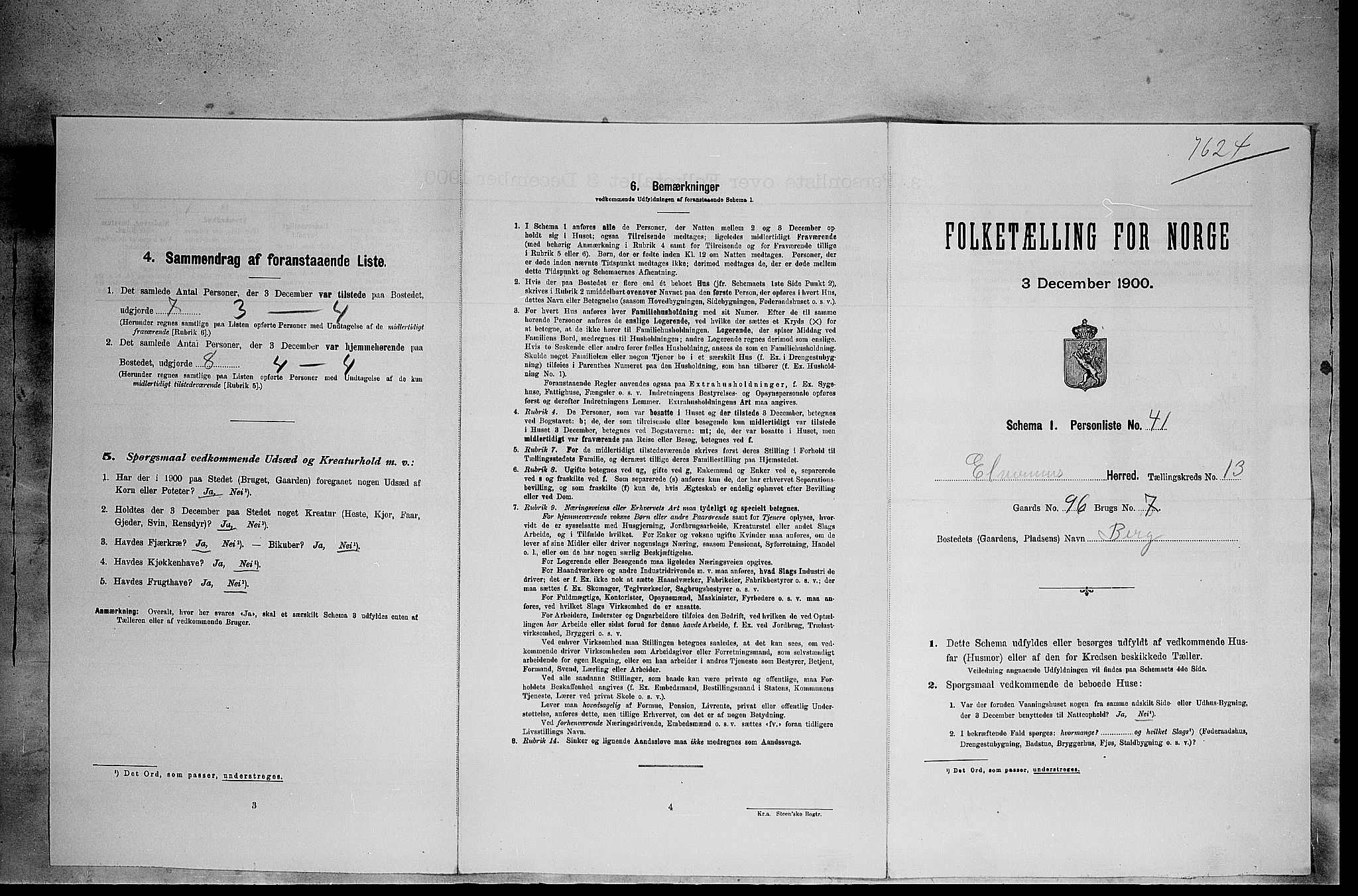 SAH, 1900 census for Elverum, 1900, p. 1850