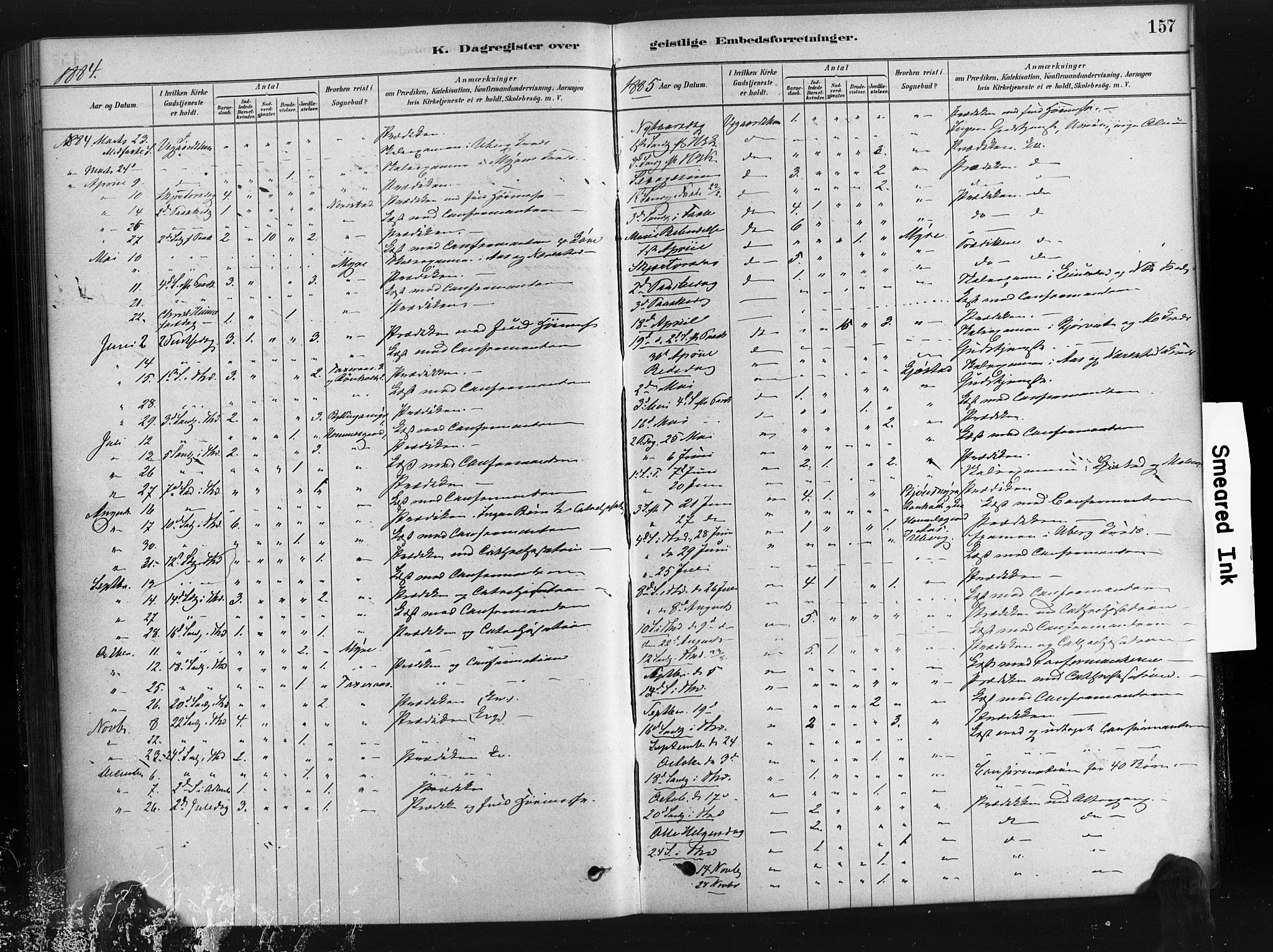 Gjerstad sokneprestkontor, AV/SAK-1111-0014/F/Fa/Fab/L0004: Parish register (official) no. A 4, 1879-1890, p. 157