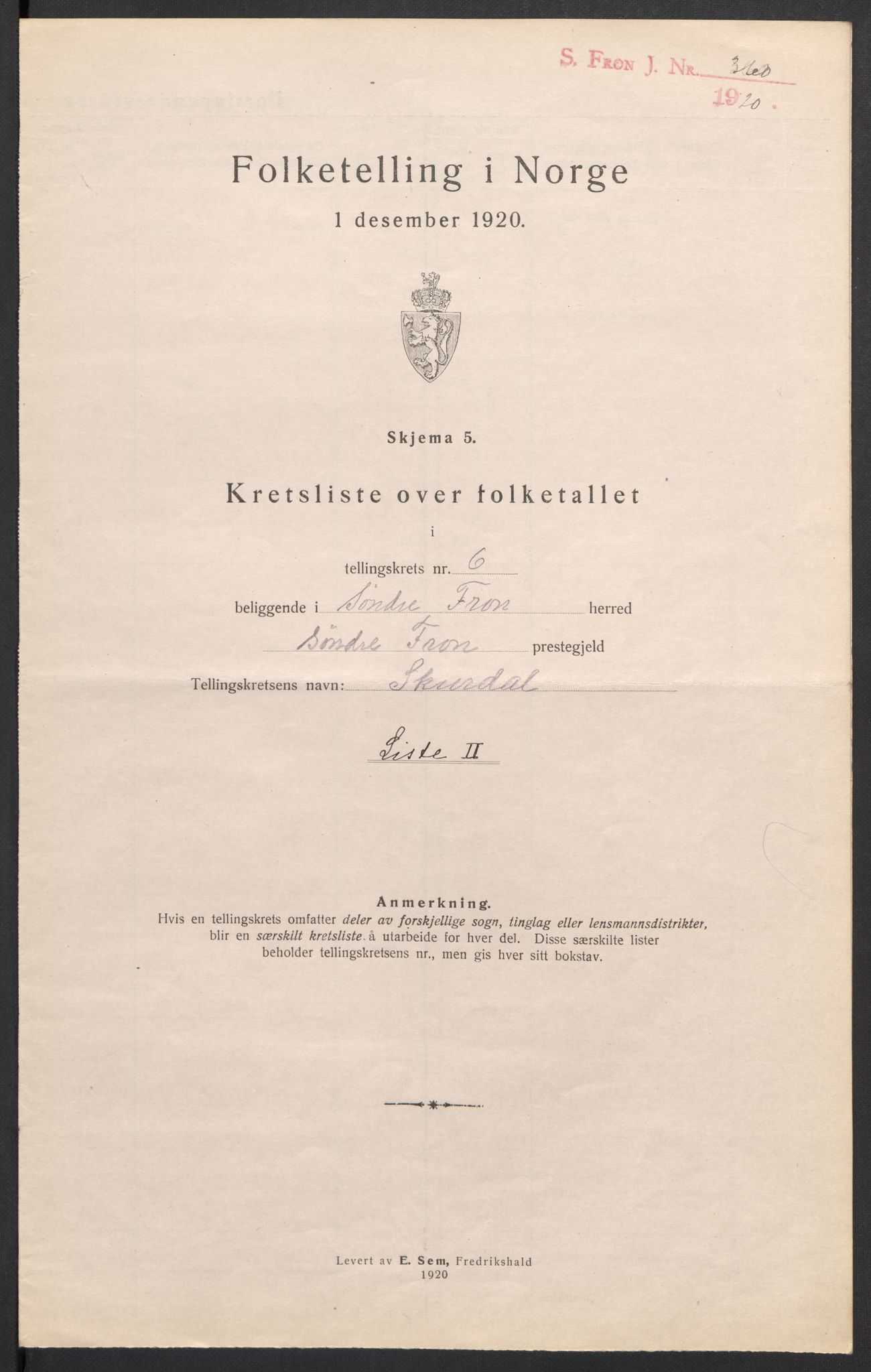 SAH, 1920 census for Sør-Fron, 1920, p. 30