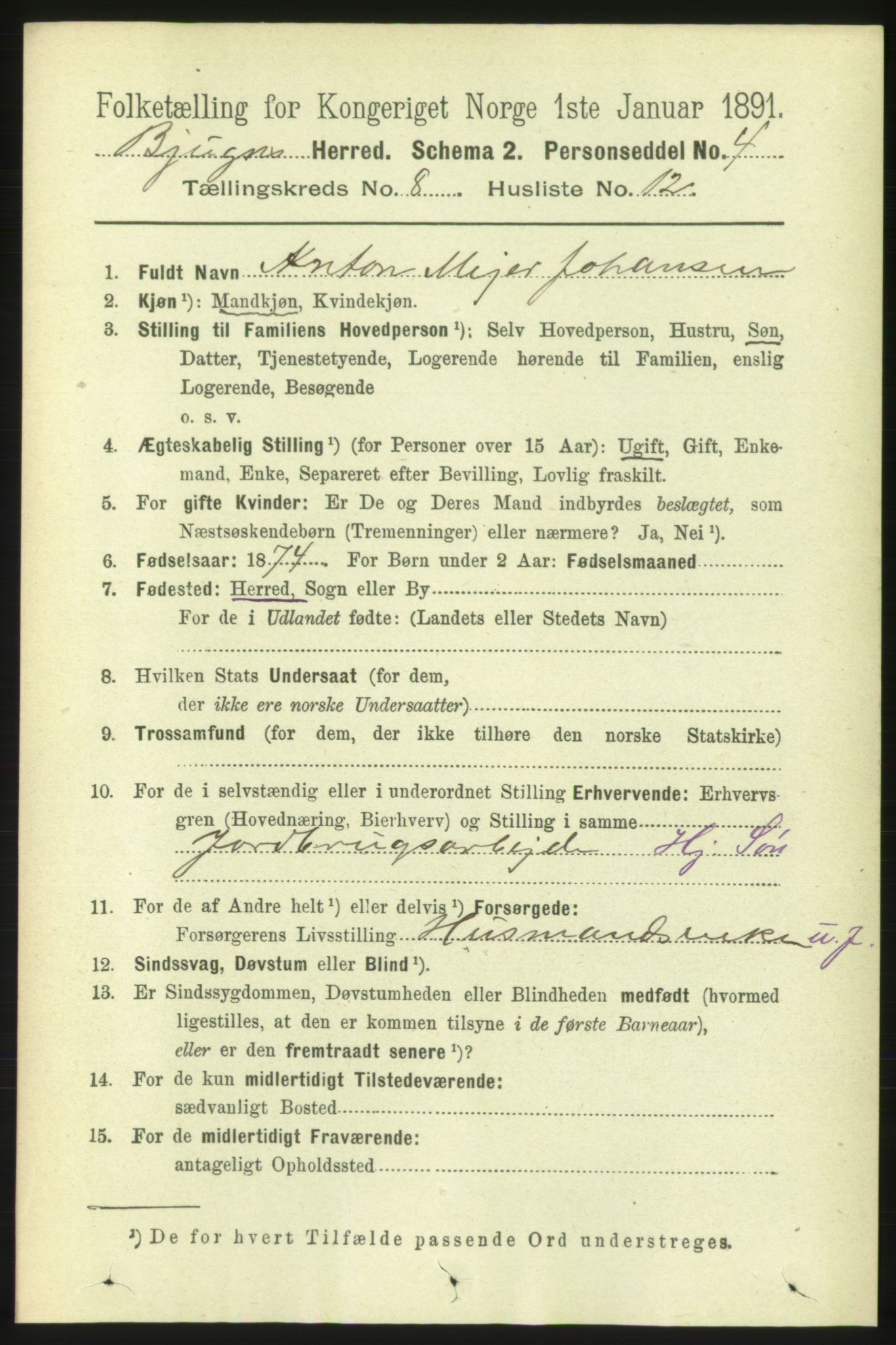 RA, 1891 census for 1627 Bjugn, 1891, p. 2183