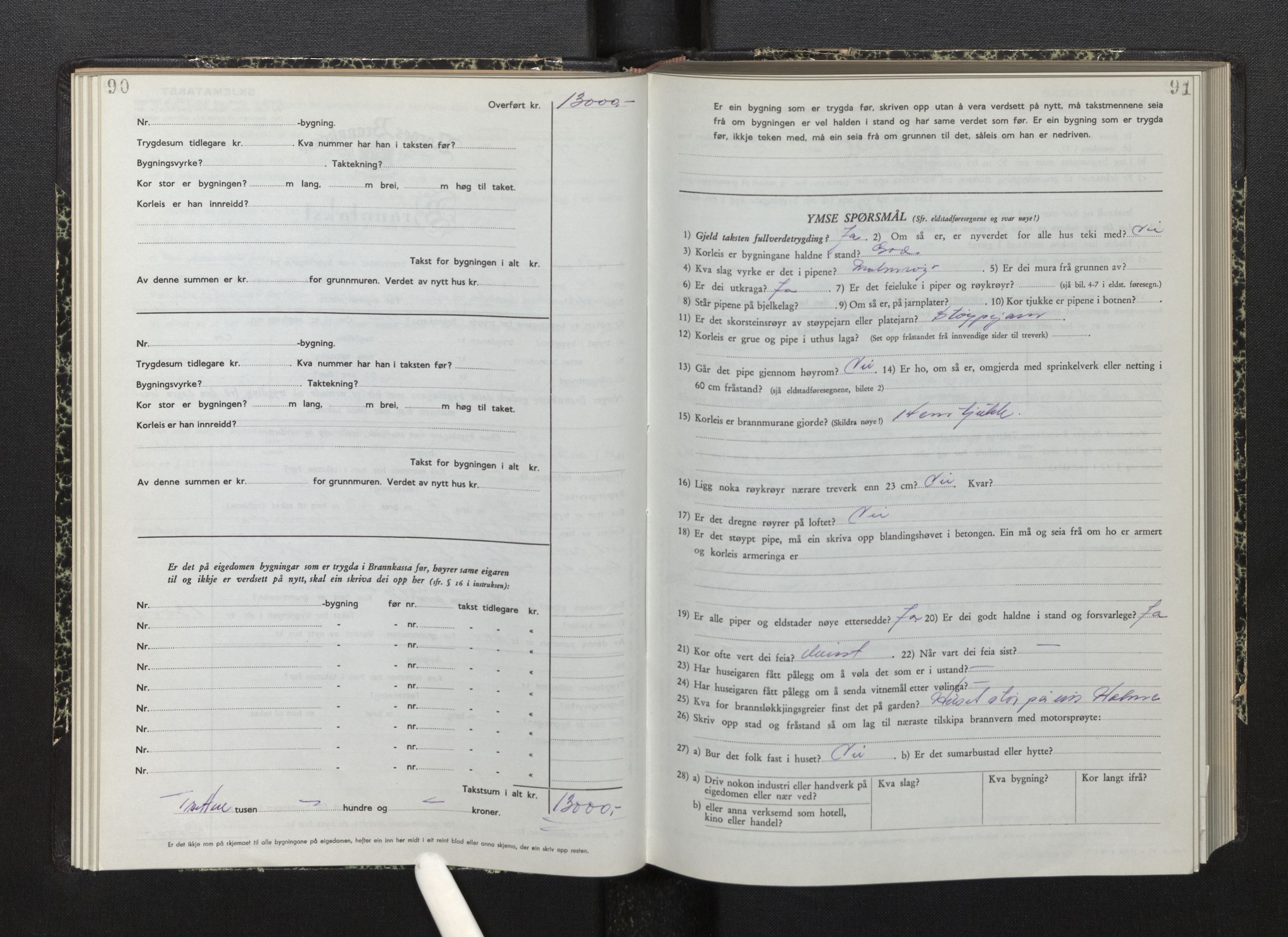 Lensmannen i Bremanger, AV/SAB-A-26701/0012/L0010: Branntakstprotokoll, skjematakst, 1950-1955, p. 90-91