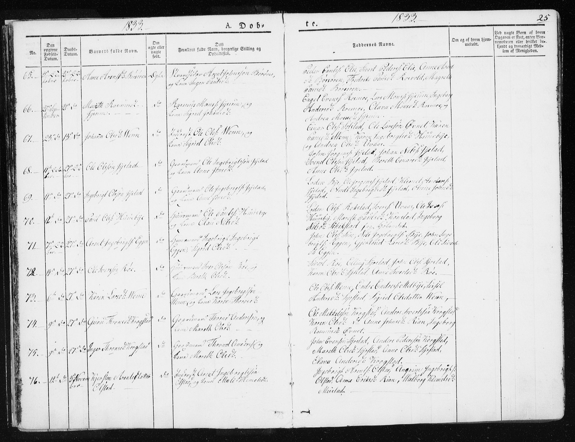 Ministerialprotokoller, klokkerbøker og fødselsregistre - Sør-Trøndelag, SAT/A-1456/665/L0771: Parish register (official) no. 665A06, 1830-1856, p. 25