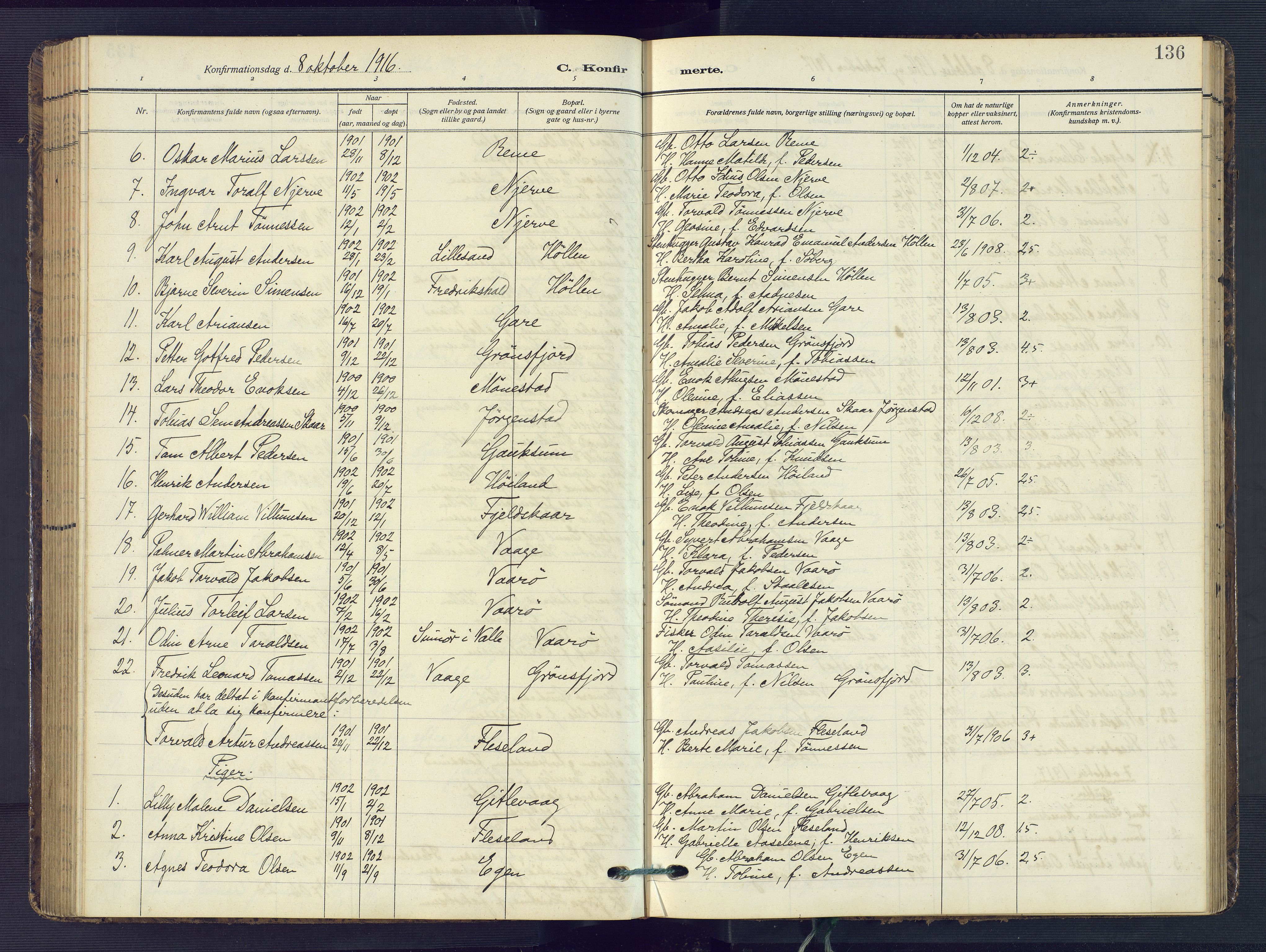 Sør-Audnedal sokneprestkontor, AV/SAK-1111-0039/F/Fb/Fba/L0005: Parish register (copy) no. B 5, 1908-1963, p. 136