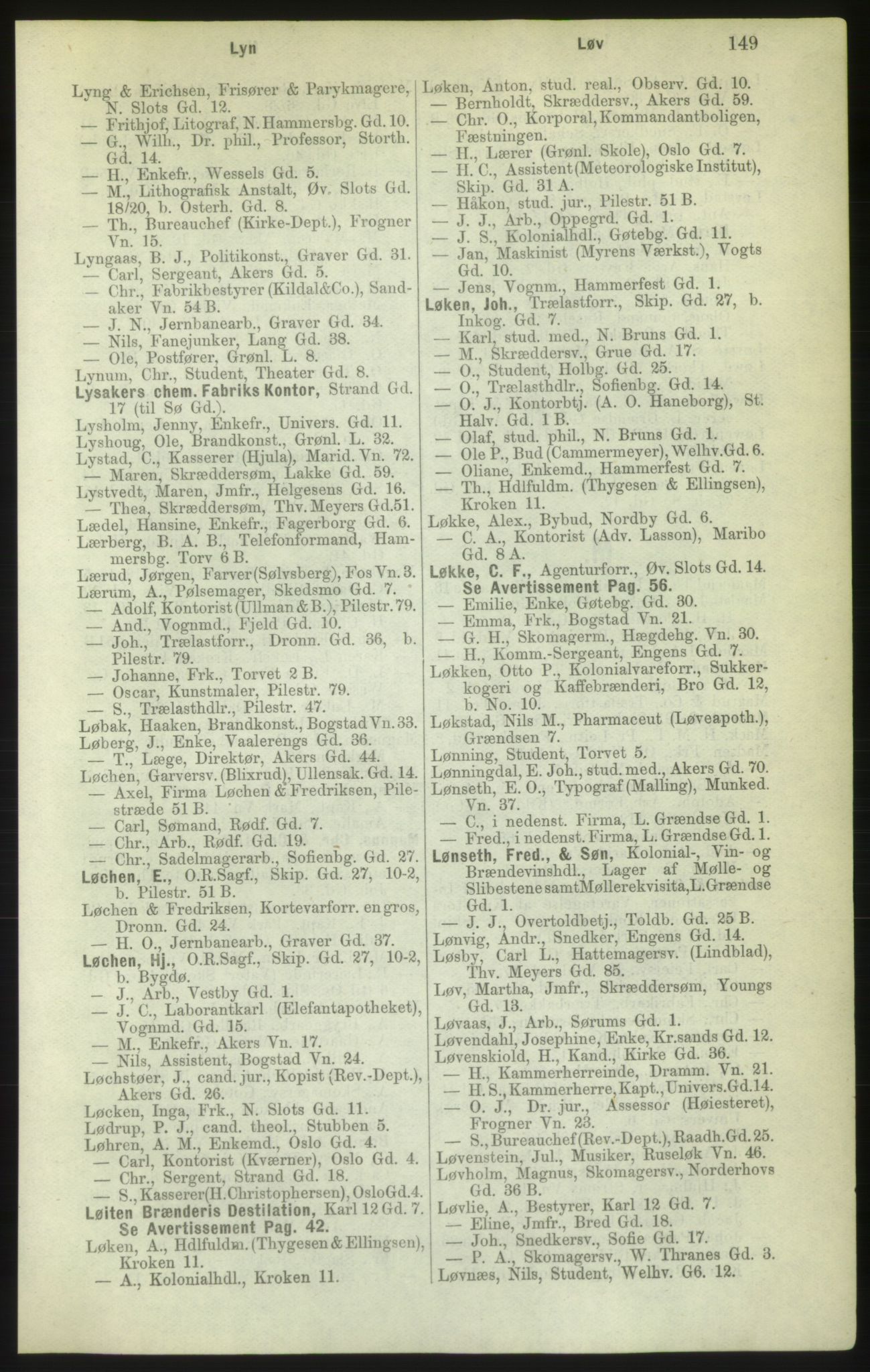 Kristiania/Oslo adressebok, PUBL/-, 1882, p. 149