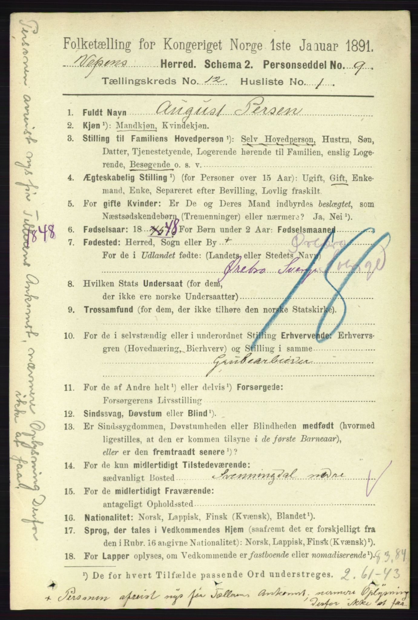 RA, 1891 census for 1824 Vefsn, 1891, p. 6082