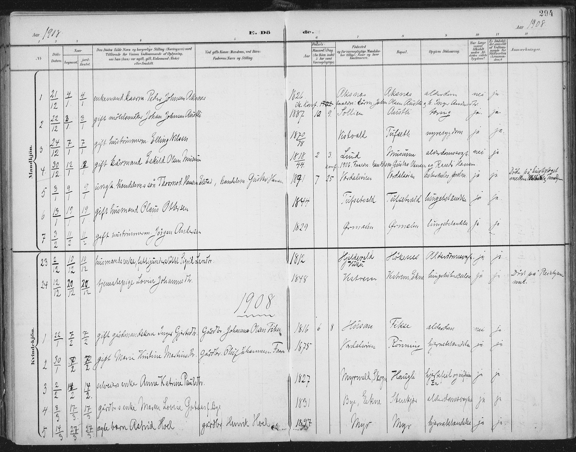 Ministerialprotokoller, klokkerbøker og fødselsregistre - Nord-Trøndelag, SAT/A-1458/723/L0246: Parish register (official) no. 723A15, 1900-1917, p. 294