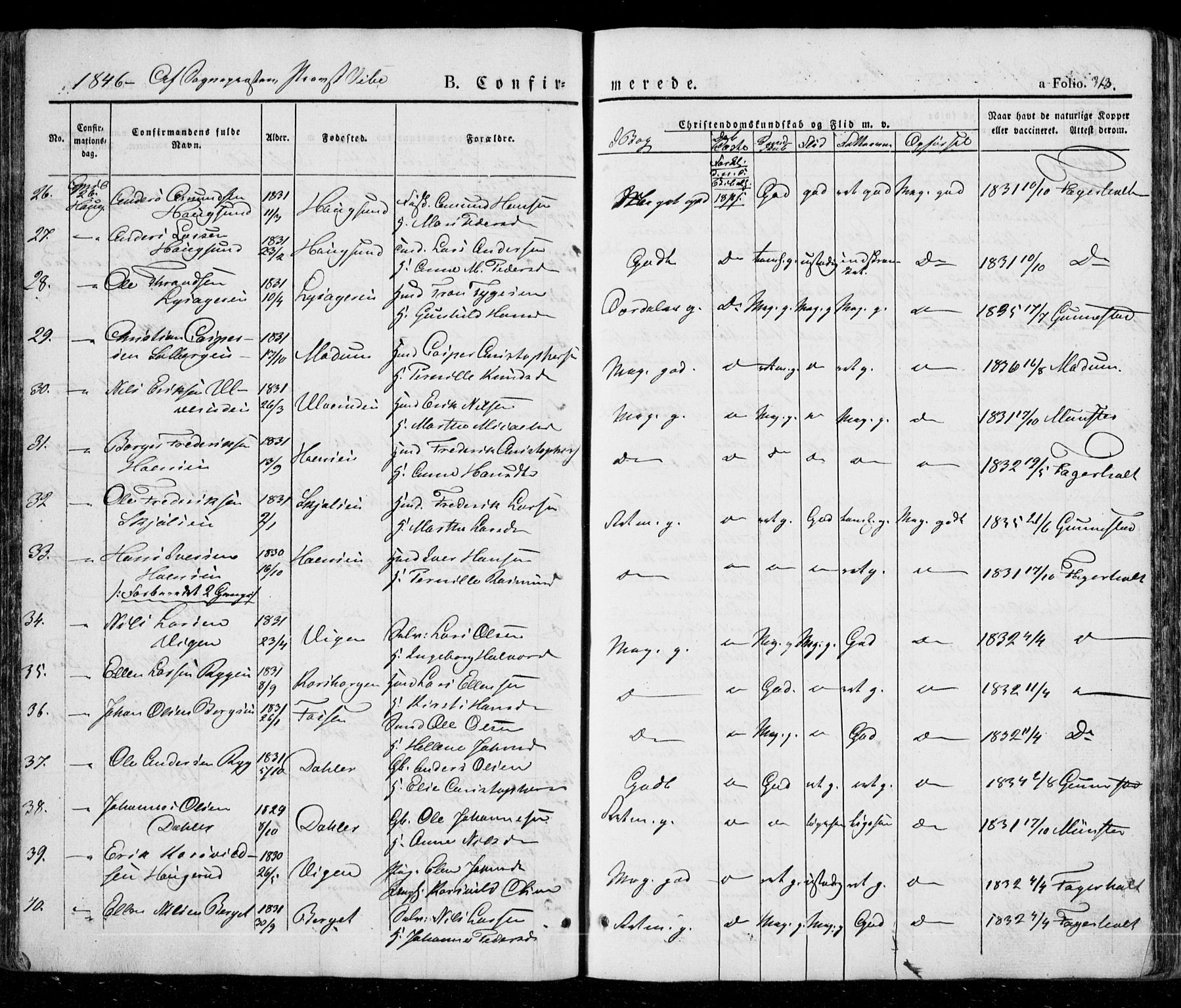 Eiker kirkebøker, SAKO/A-4/G/Ga/L0002: Parish register (copy) no. I 2, 1832-1856, p. 313