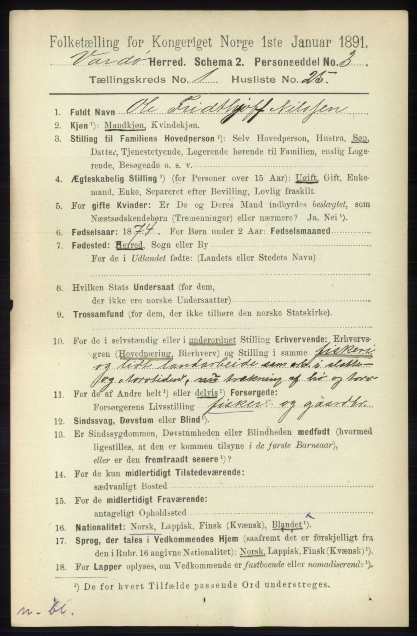 RA, 1891 census for 2028 Vardø, 1891, p. 192