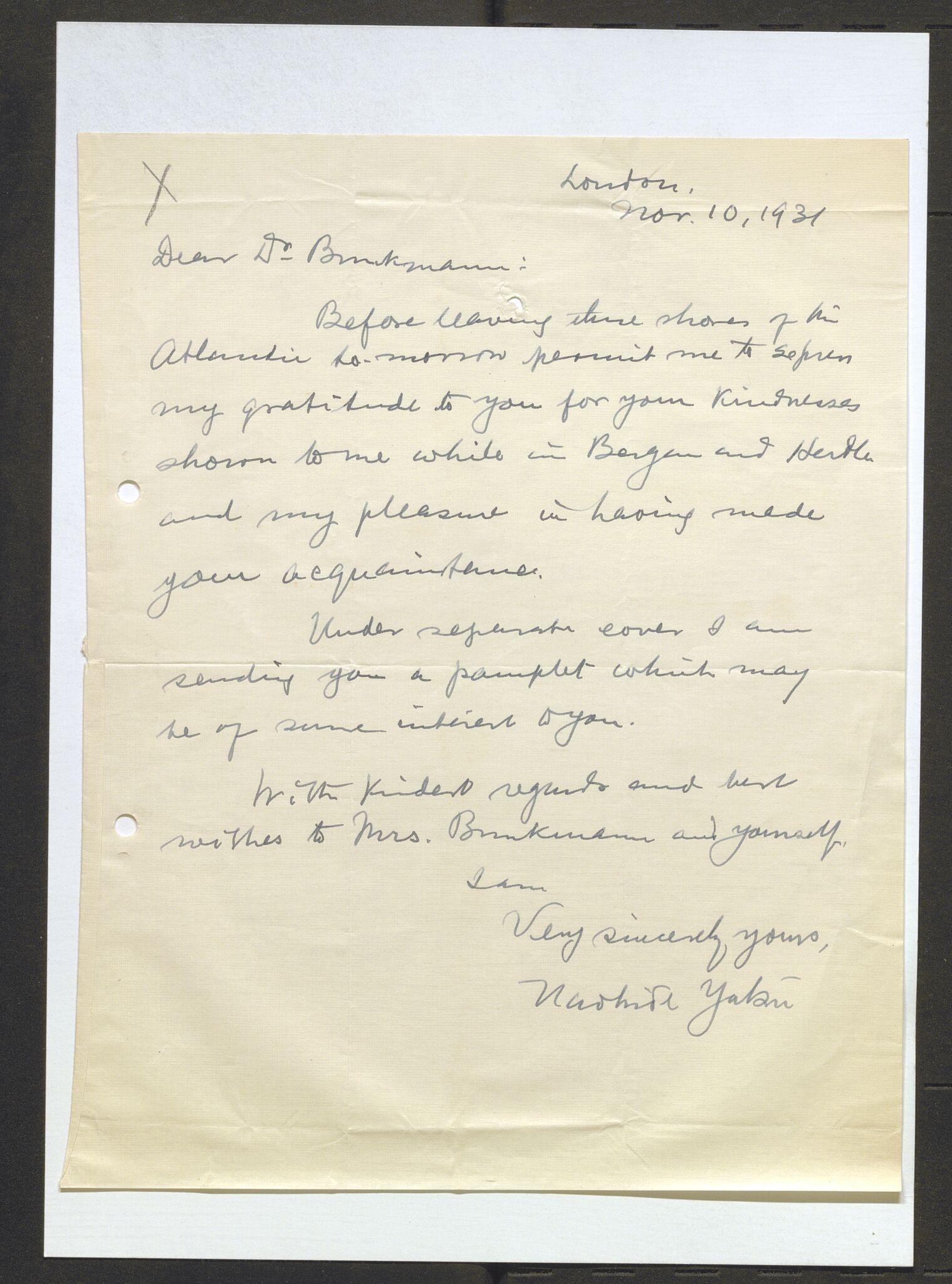 Bergens Museum, AV/SAB-A-17301/13/D/L0002: Korrespondanse , 1928-1940, p. 311