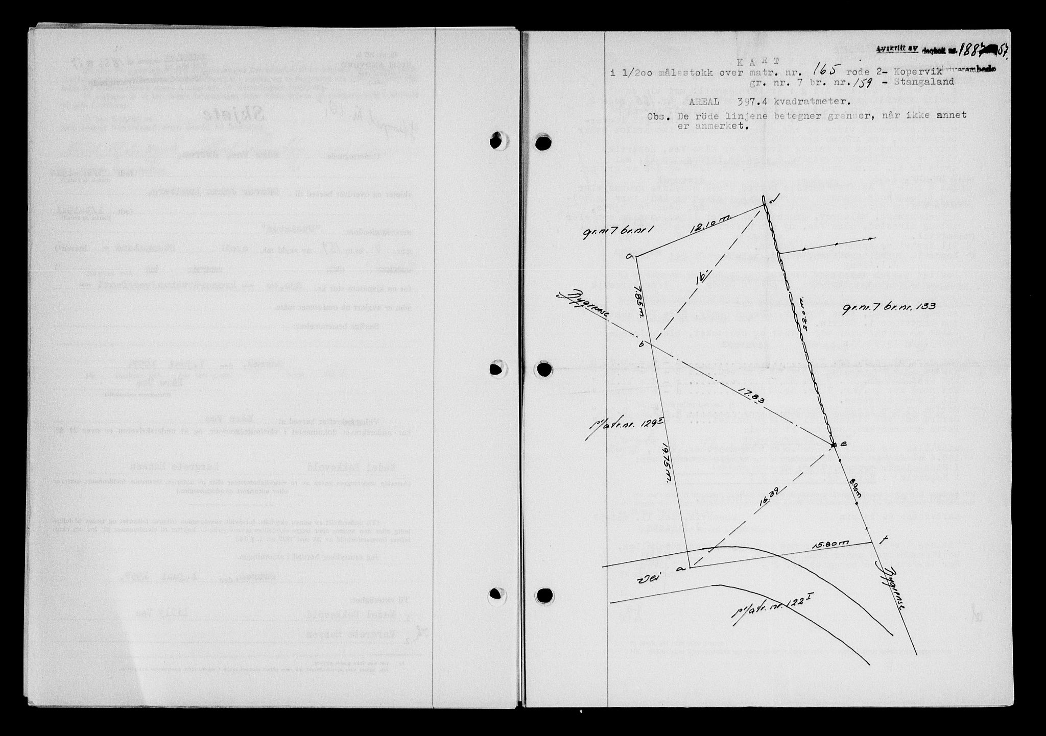 Karmsund sorenskriveri, AV/SAST-A-100311/01/II/IIB/L0125: Mortgage book no. 105A, 1957-1957, Diary no: : 1887/1957