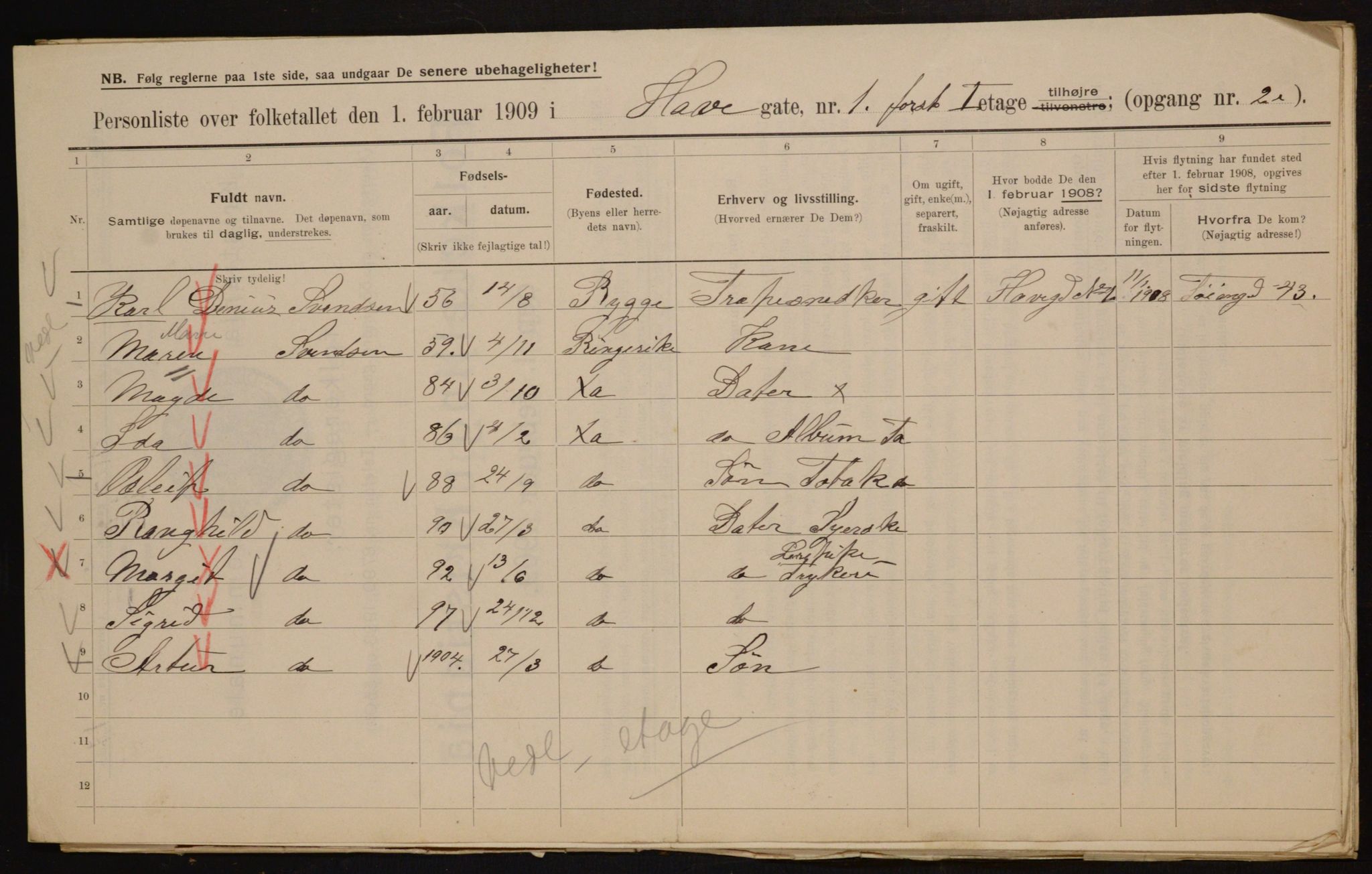 OBA, Municipal Census 1909 for Kristiania, 1909, p. 30315