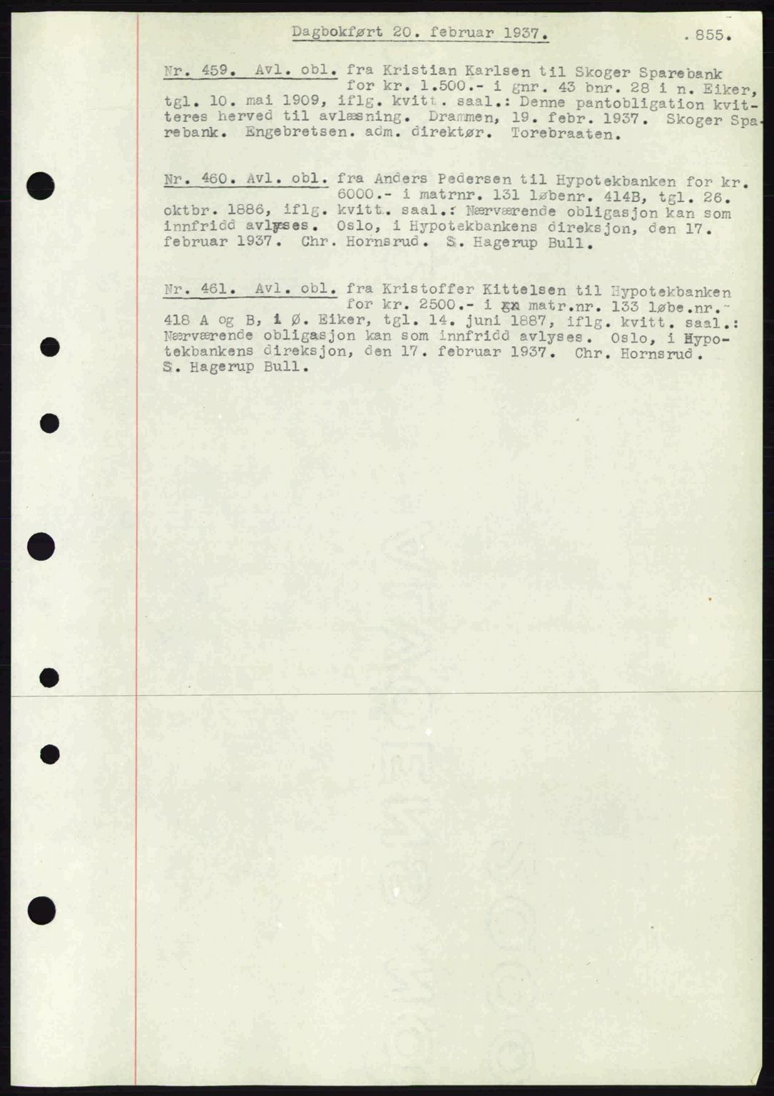 Eiker, Modum og Sigdal sorenskriveri, SAKO/A-123/G/Ga/Gab/L0034: Mortgage book no. A4, 1936-1937, Diary no: : 459/1937