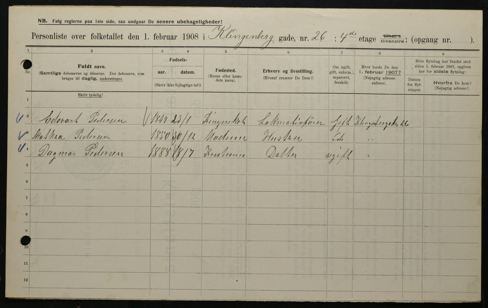 OBA, Municipal Census 1908 for Kristiania, 1908, p. 46546