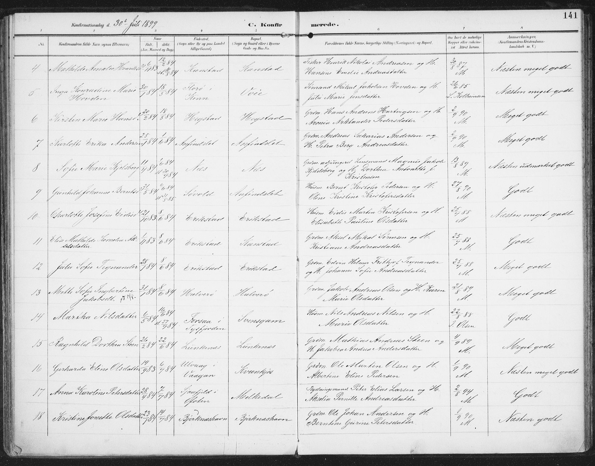 Ministerialprotokoller, klokkerbøker og fødselsregistre - Nordland, SAT/A-1459/872/L1036: Parish register (official) no. 872A11, 1897-1913, p. 141