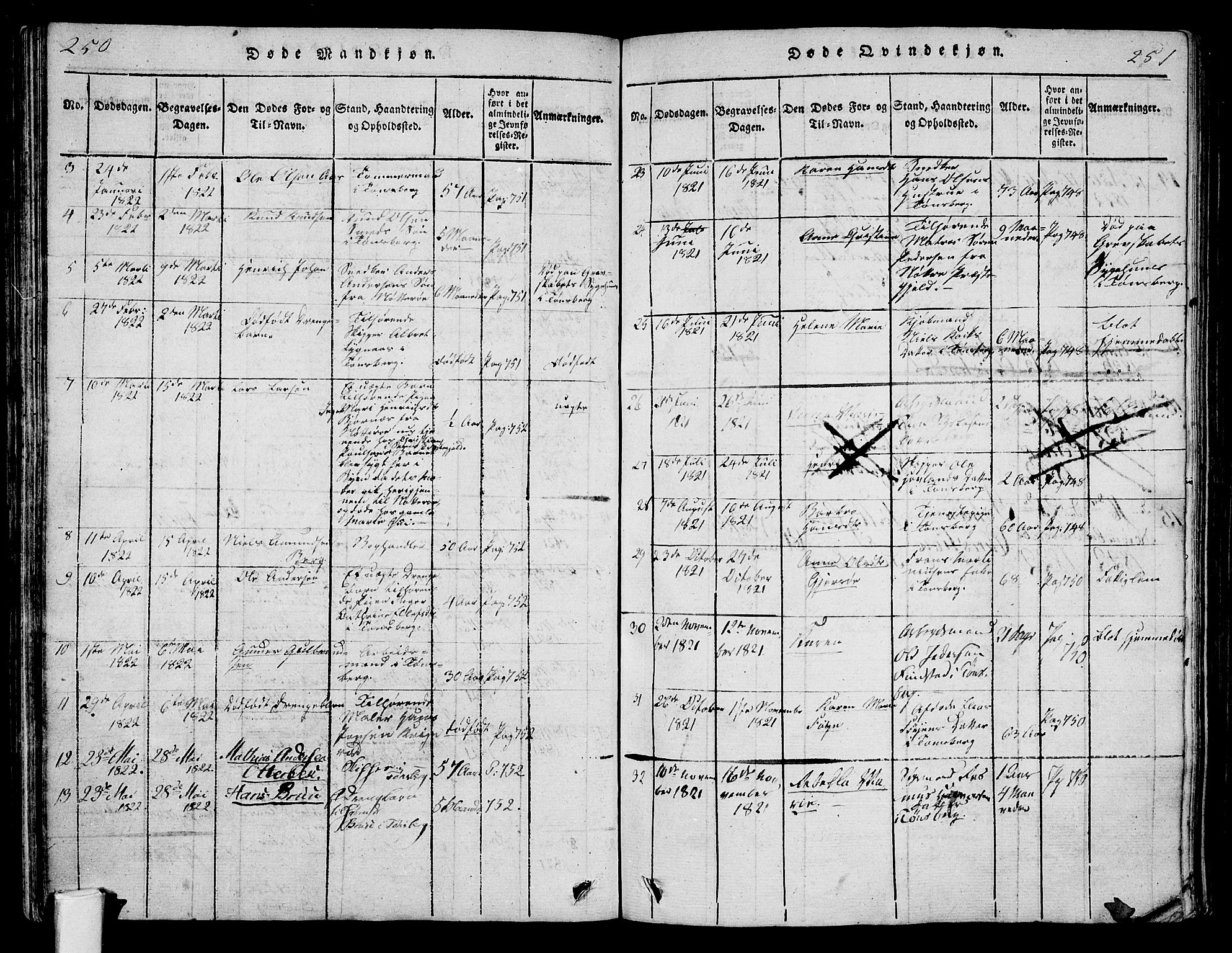 Tønsberg kirkebøker, AV/SAKO-A-330/F/Fa/L0004: Parish register (official) no. I 4, 1813-1826, p. 250-251