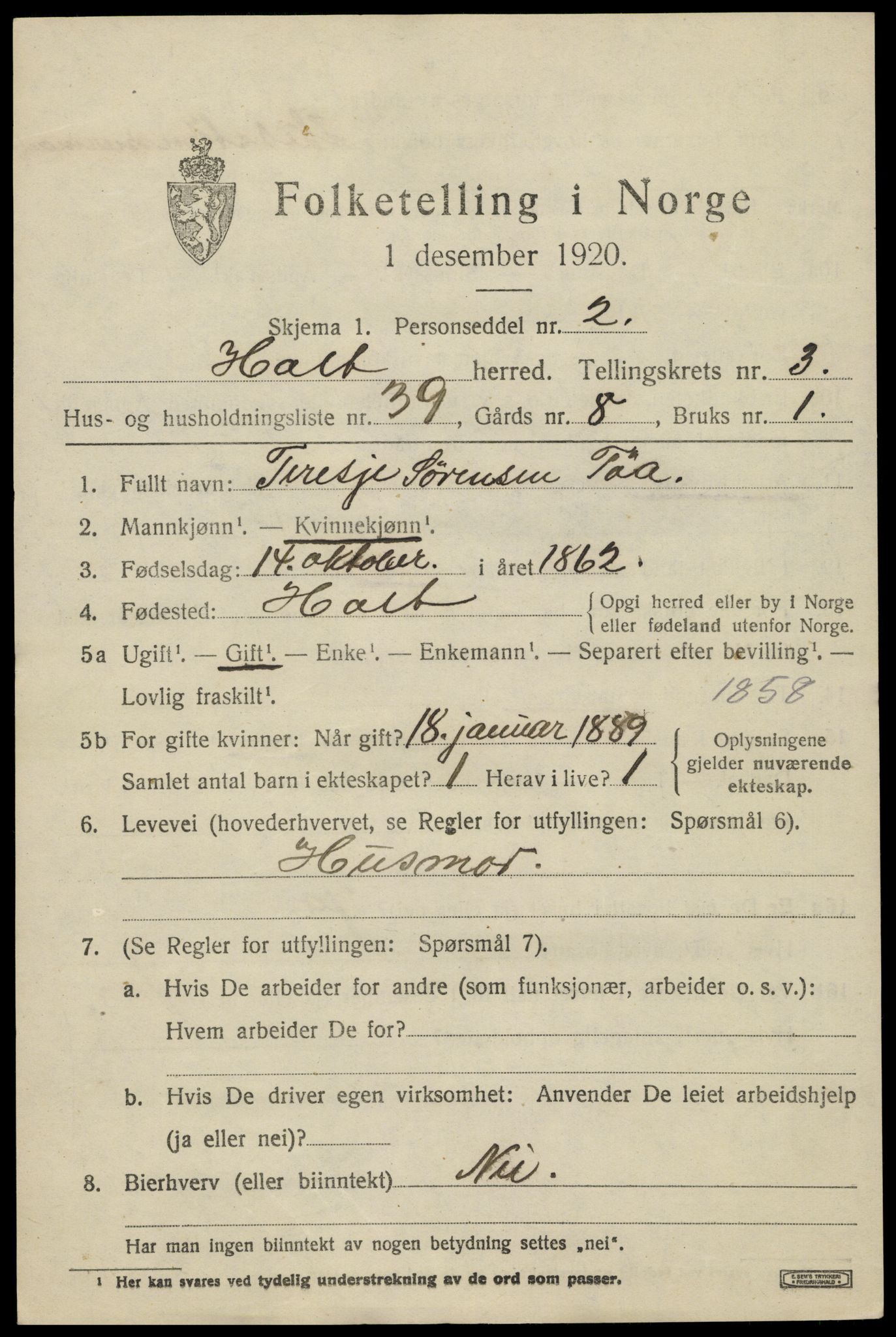 SAK, 1920 census for Holt, 1920, p. 2802