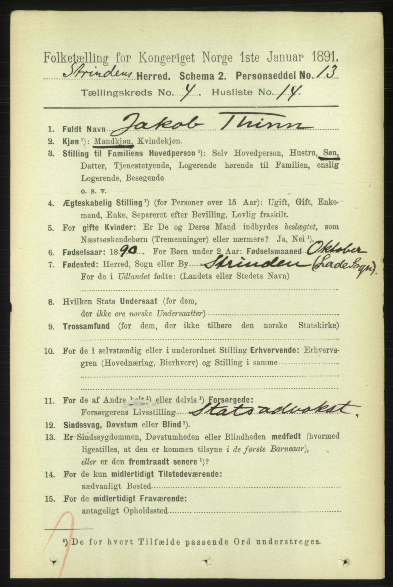 RA, 1891 census for 1660 Strinda, 1891, p. 3996