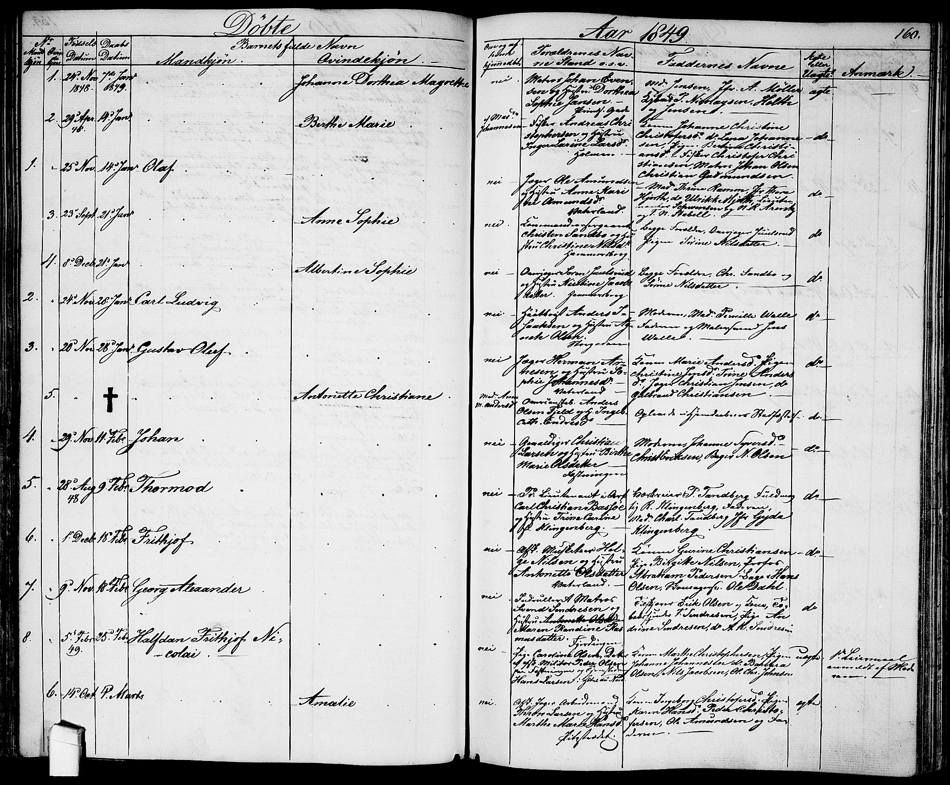 Garnisonsmenigheten Kirkebøker, AV/SAO-A-10846/G/Ga/L0005: Parish register (copy) no. 5, 1841-1860, p. 160