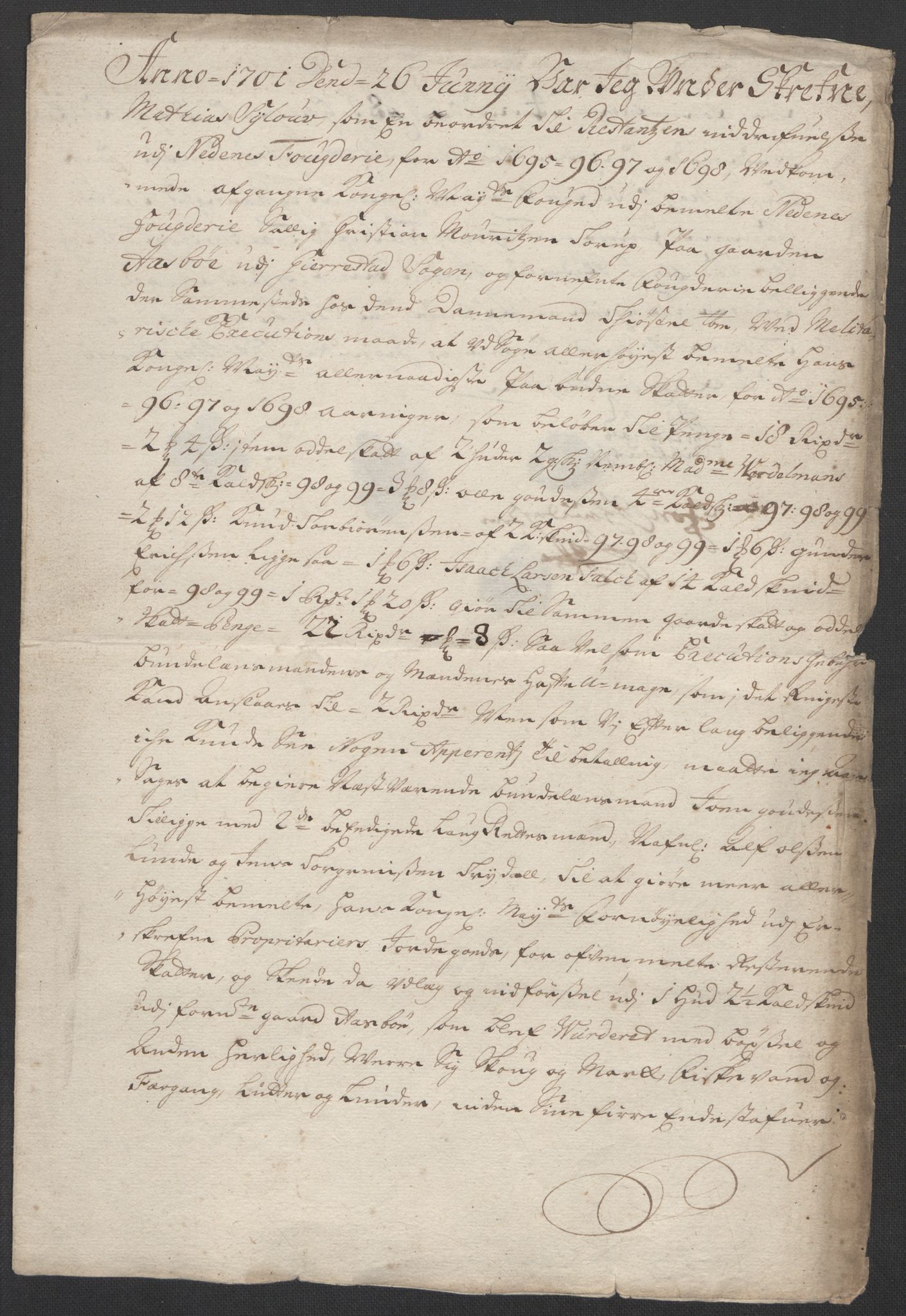 Rentekammeret inntil 1814, Reviderte regnskaper, Fogderegnskap, AV/RA-EA-4092/R39/L2320: Fogderegnskap Nedenes, 1712, p. 279