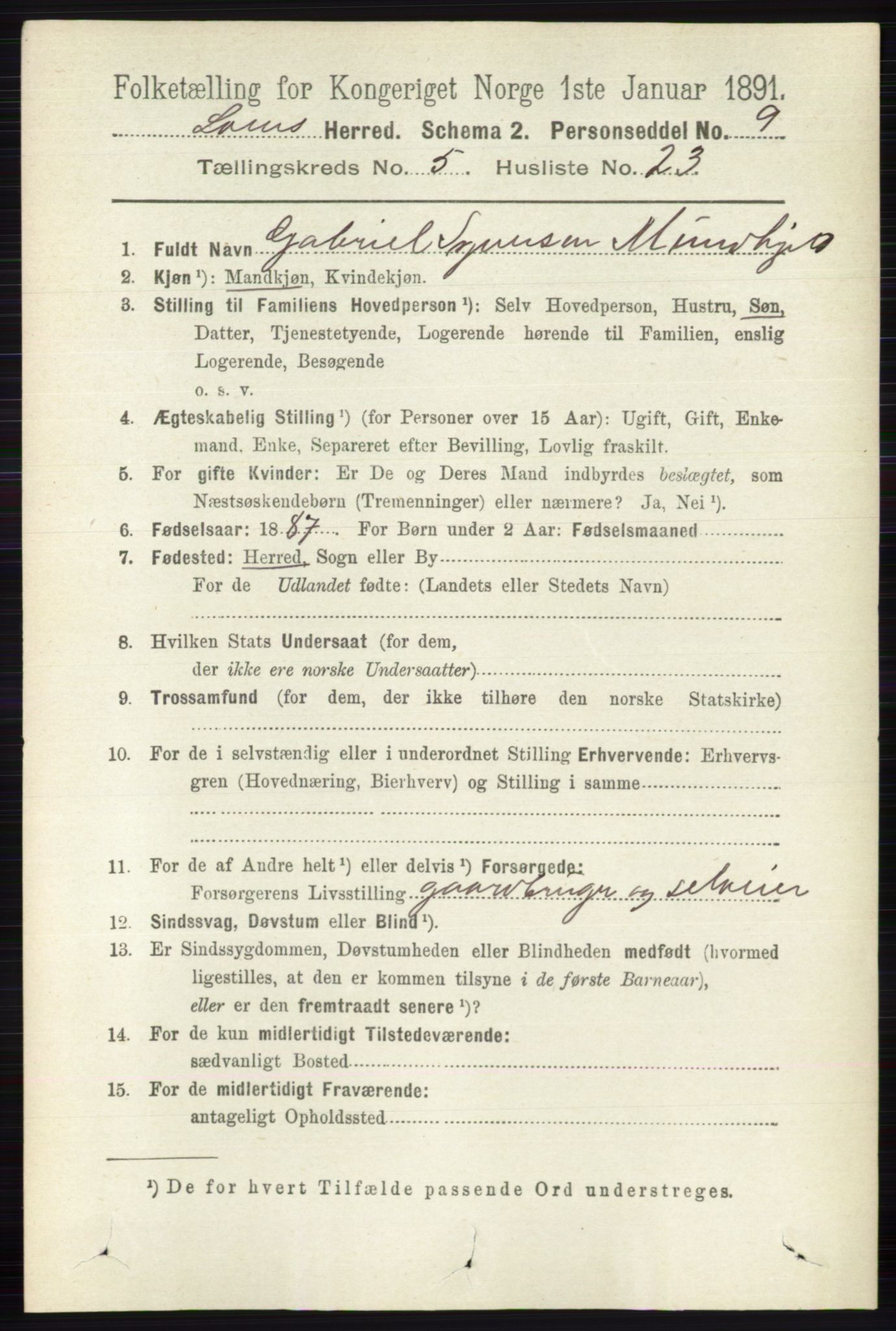 RA, 1891 census for 0514 Lom, 1891, p. 1980