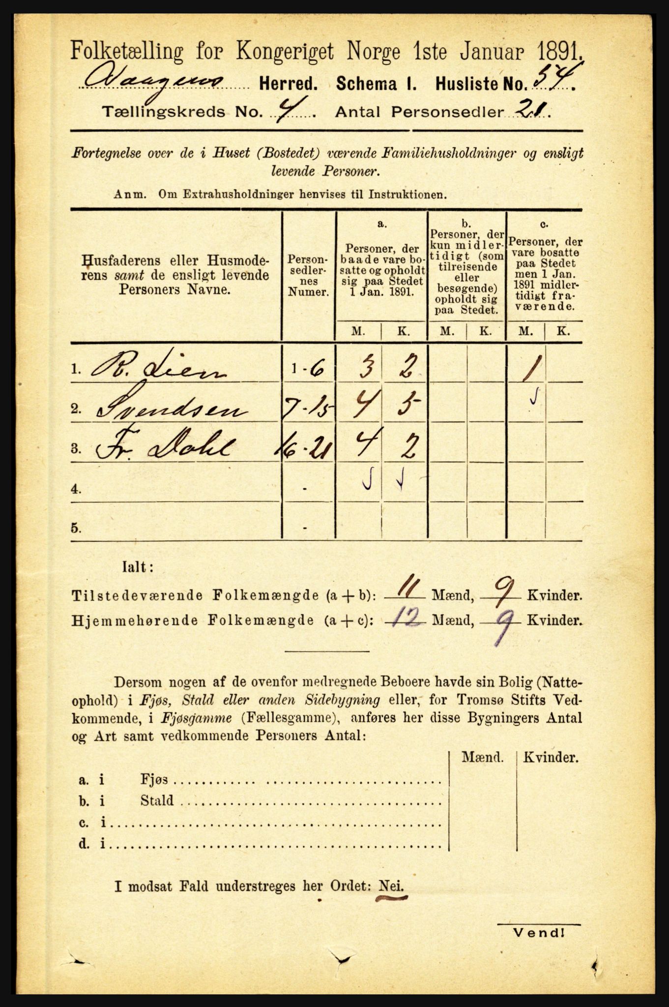 RA, 1891 census for 1865 Vågan, 1891, p. 930