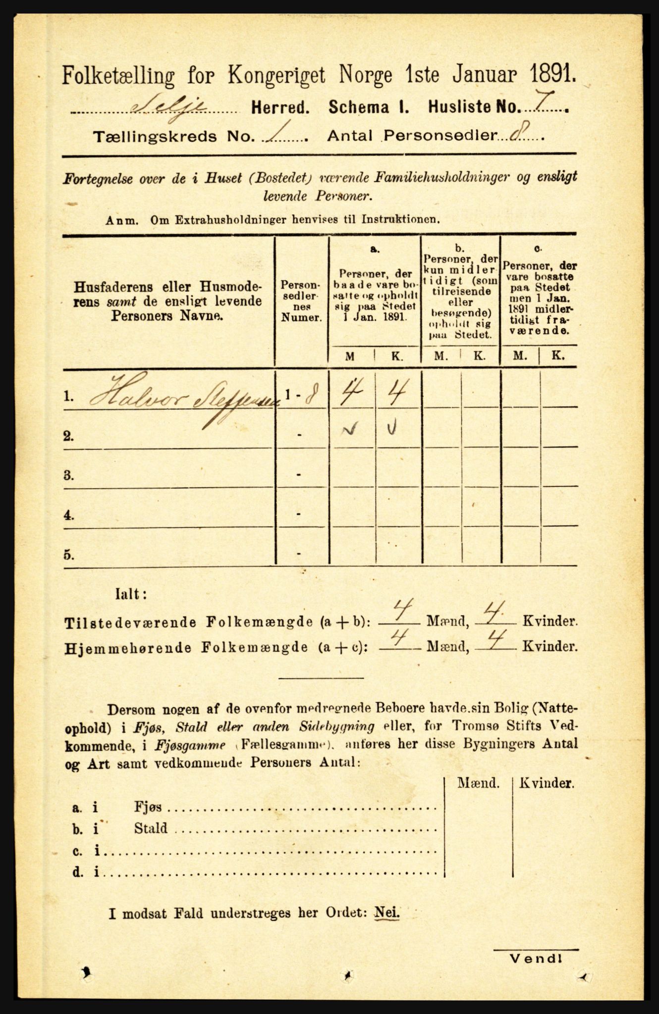 RA, 1891 census for 1441 Selje, 1891, p. 46