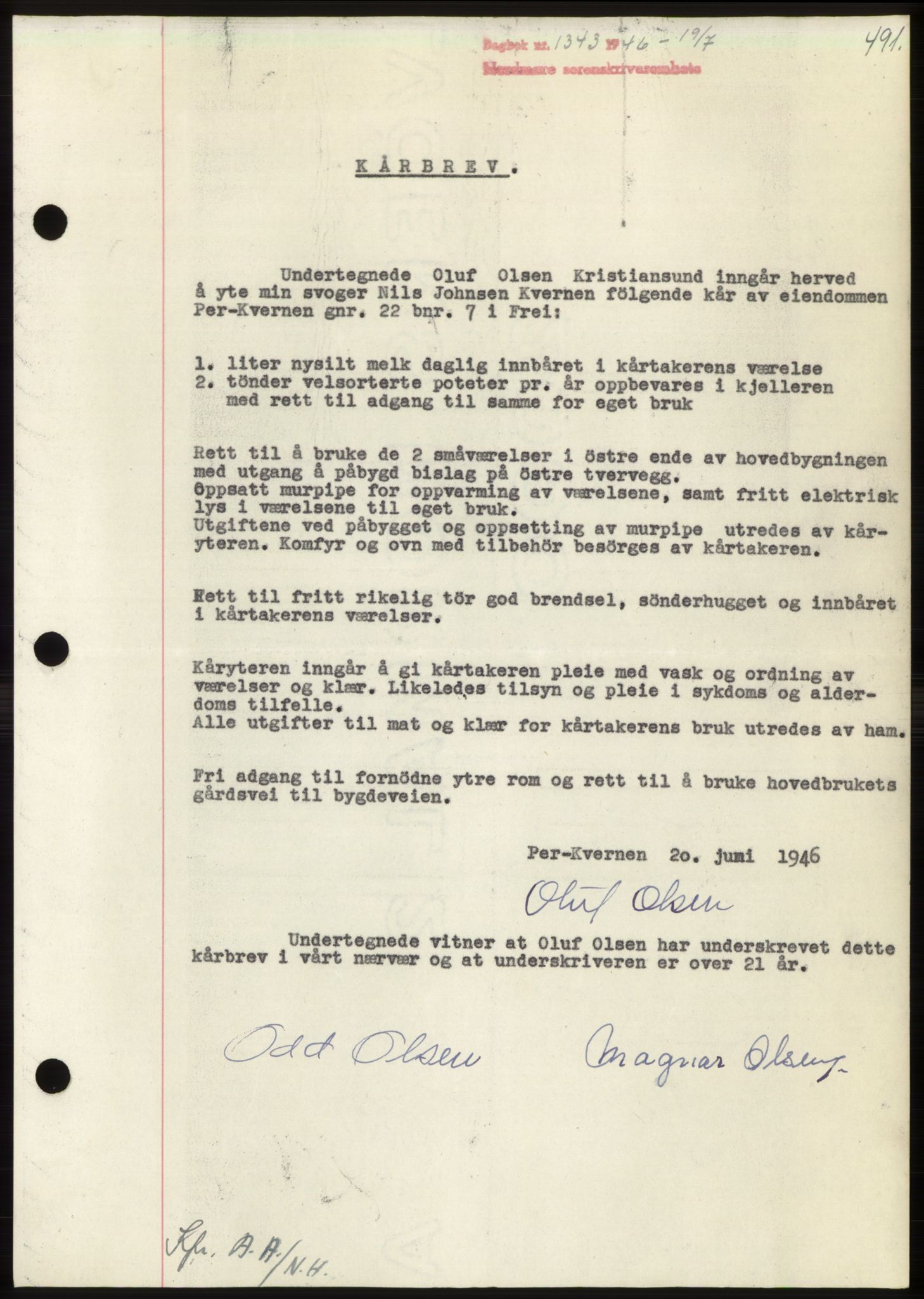 Nordmøre sorenskriveri, AV/SAT-A-4132/1/2/2Ca: Mortgage book no. B94, 1946-1946, Diary no: : 1343/1946