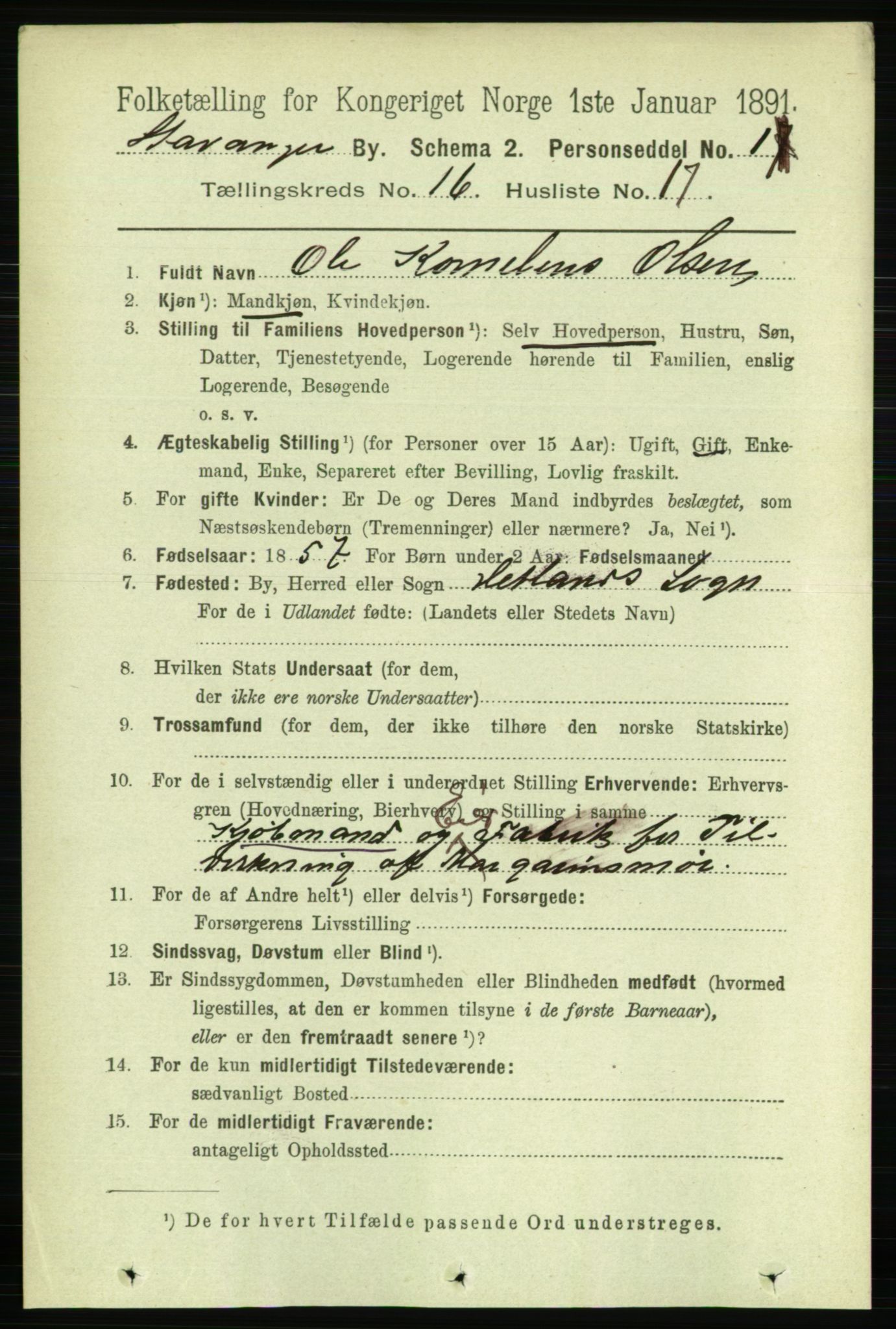 RA, 1891 census for 1103 Stavanger, 1891, p. 19044