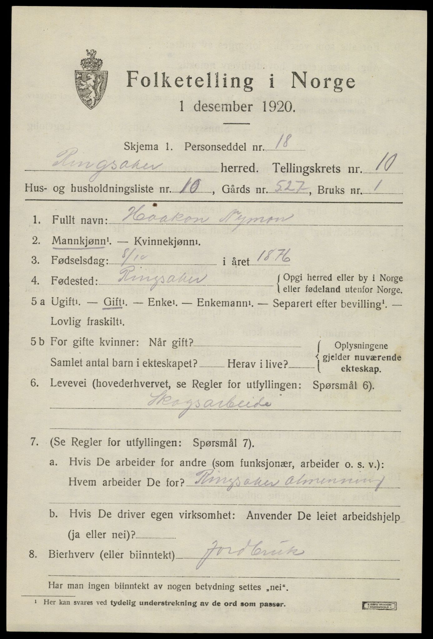 SAH, 1920 census for Ringsaker, 1920, p. 18322