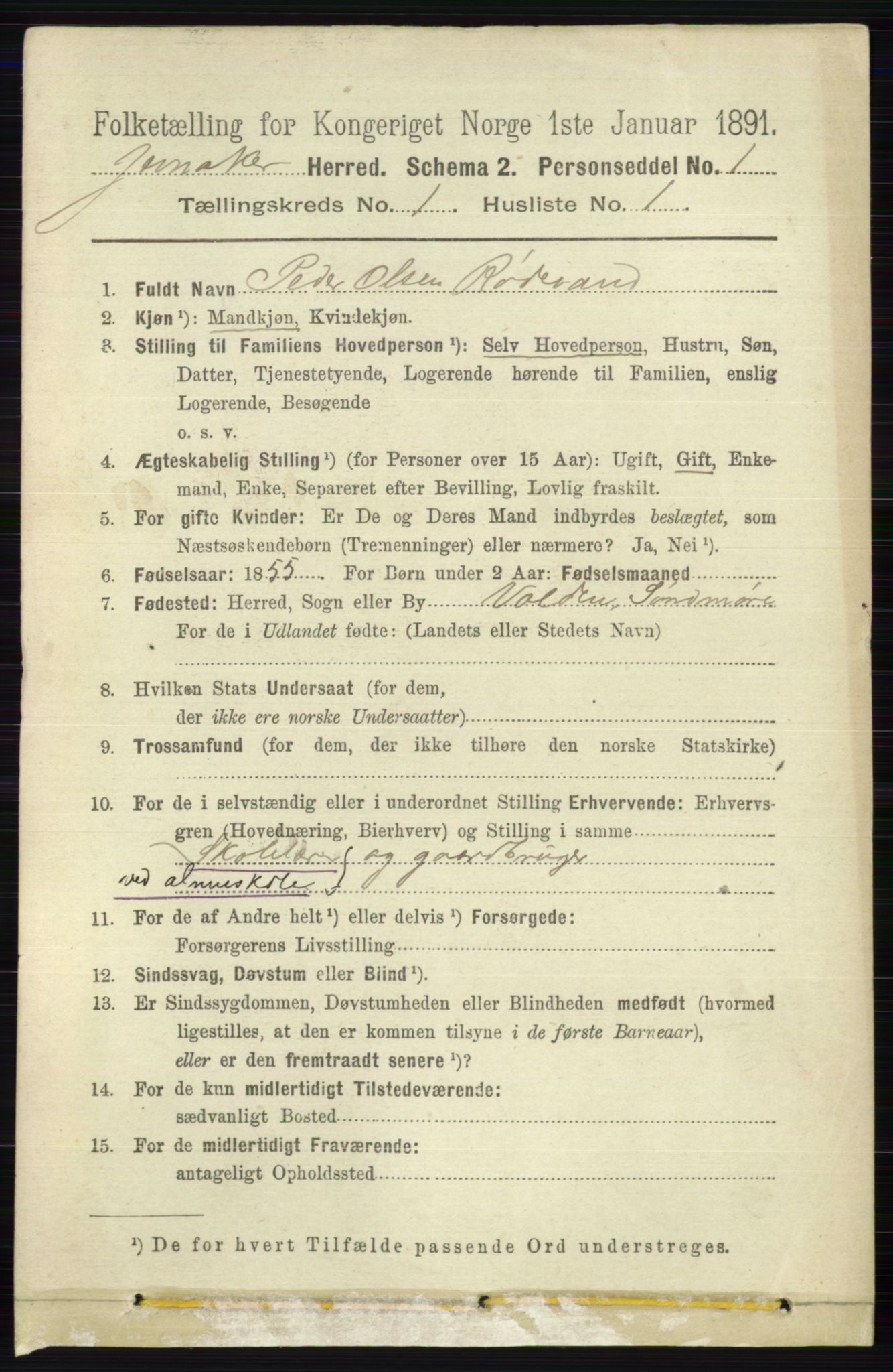 RA, 1891 census for 0532 Jevnaker, 1891, p. 114