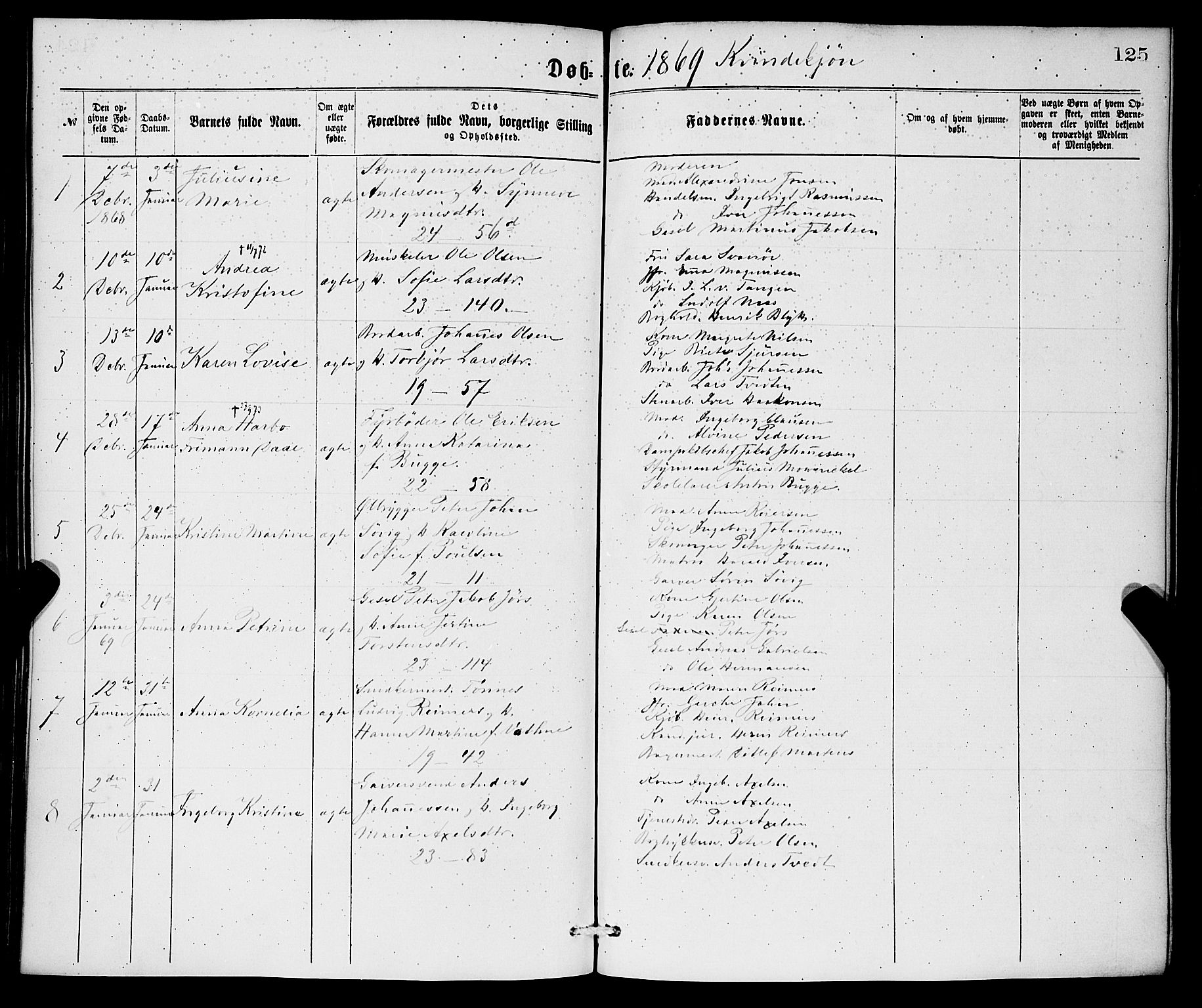 Korskirken sokneprestembete, SAB/A-76101/H/Hab: Parish register (copy) no. B 6, 1869-1874, p. 125