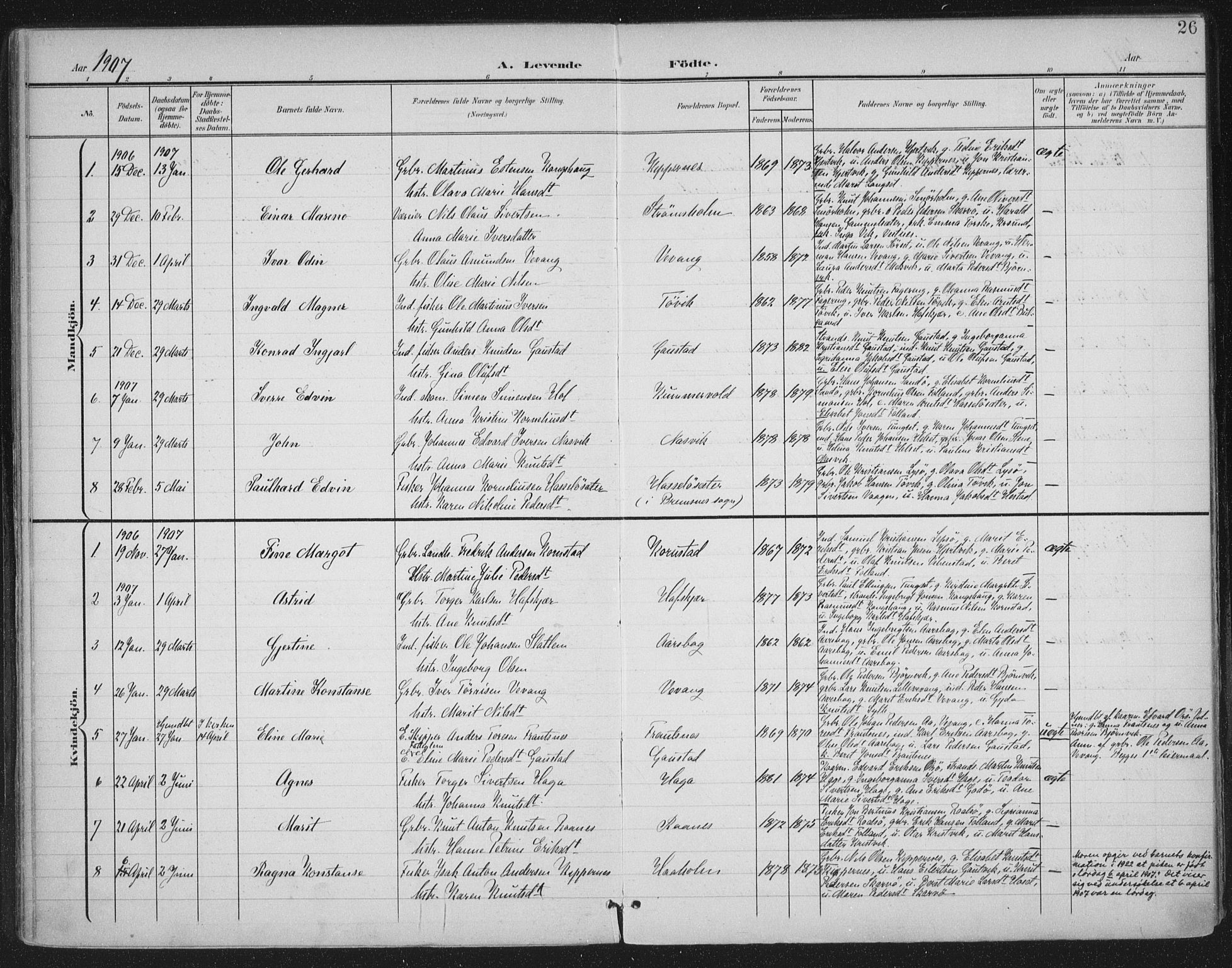 Ministerialprotokoller, klokkerbøker og fødselsregistre - Møre og Romsdal, SAT/A-1454/570/L0833: Parish register (official) no. 570A07, 1901-1914, p. 26