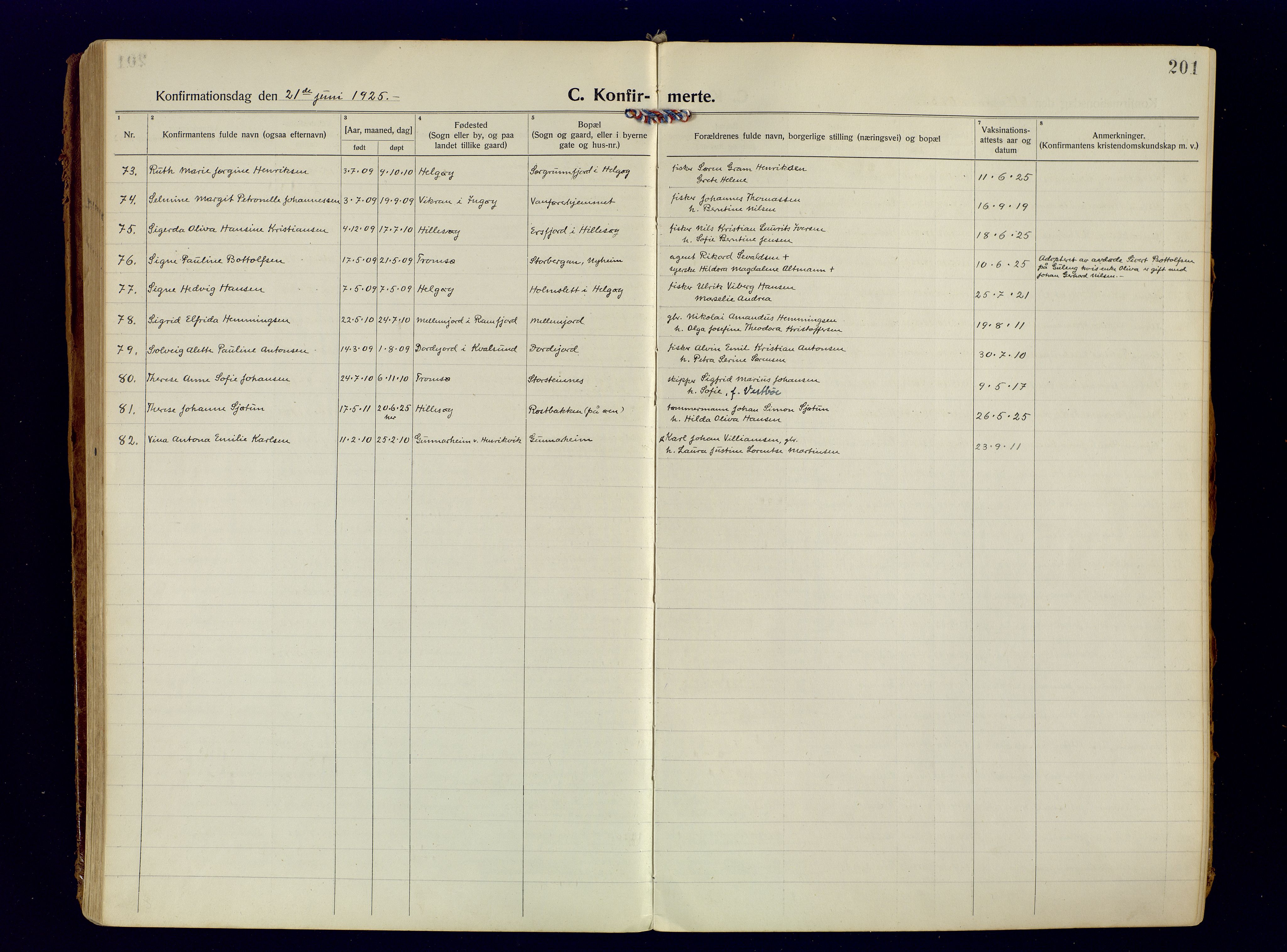 Tromsøysund sokneprestkontor, AV/SATØ-S-1304/G/Ga/L0009kirke: Parish register (official) no. 9, 1922-1934, p. 201