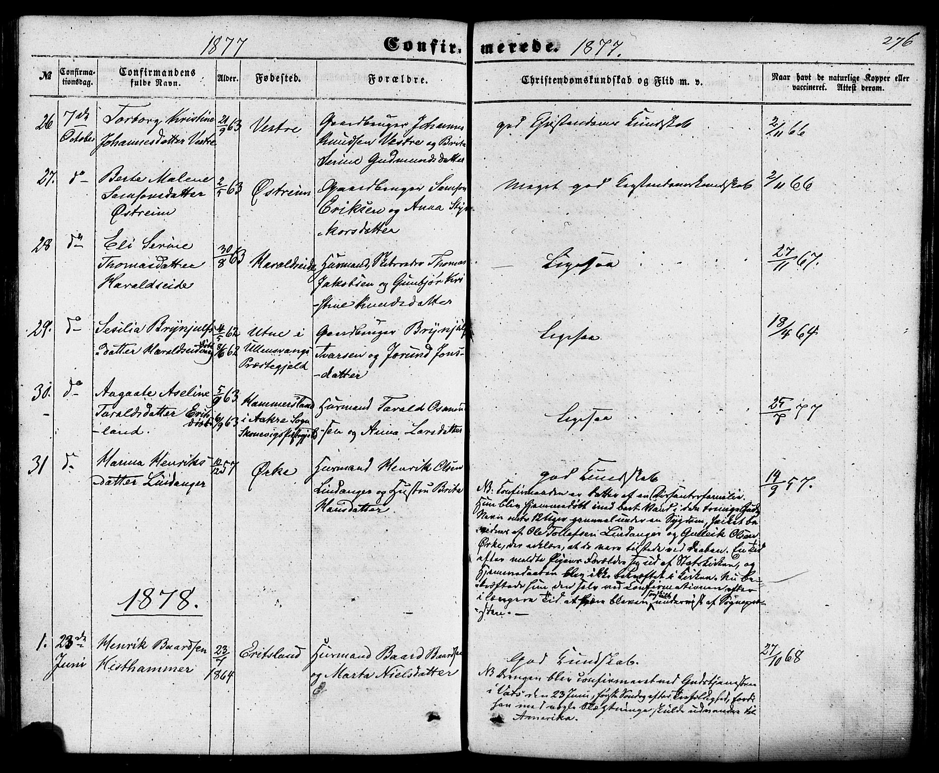 Skjold sokneprestkontor, AV/SAST-A-101847/H/Ha/Haa/L0008: Parish register (official) no. A 8, 1856-1882, p. 276