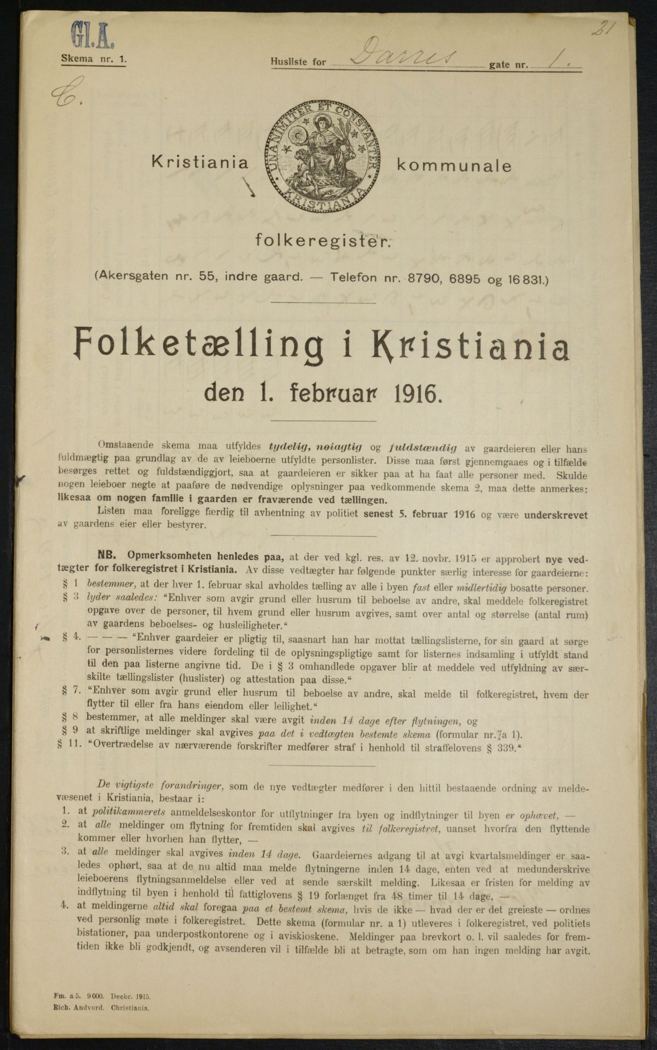 OBA, Municipal Census 1916 for Kristiania, 1916, p. 15381