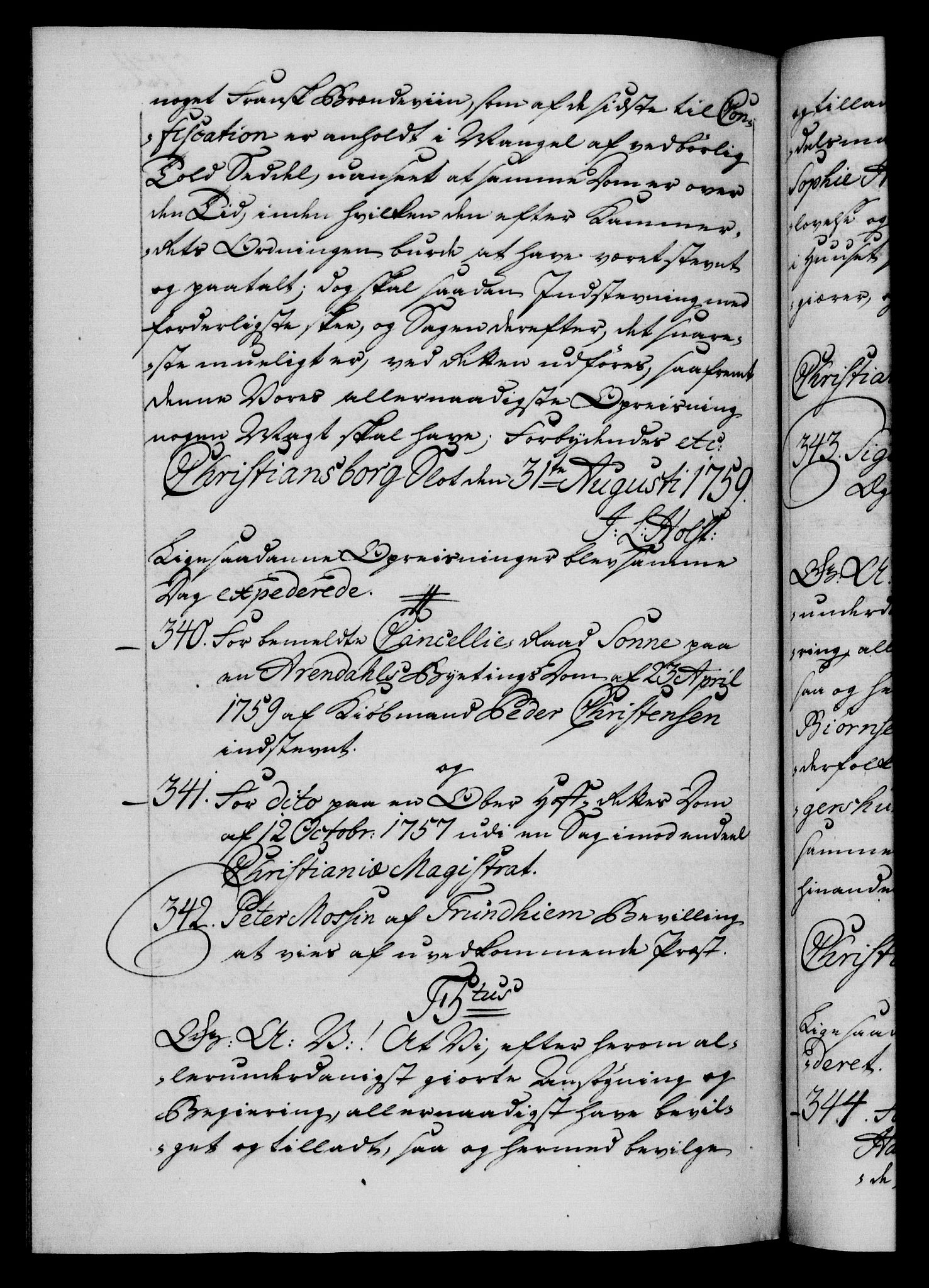 Danske Kanselli 1572-1799, AV/RA-EA-3023/F/Fc/Fca/Fcaa/L0040: Norske registre, 1757-1759, p. 724b