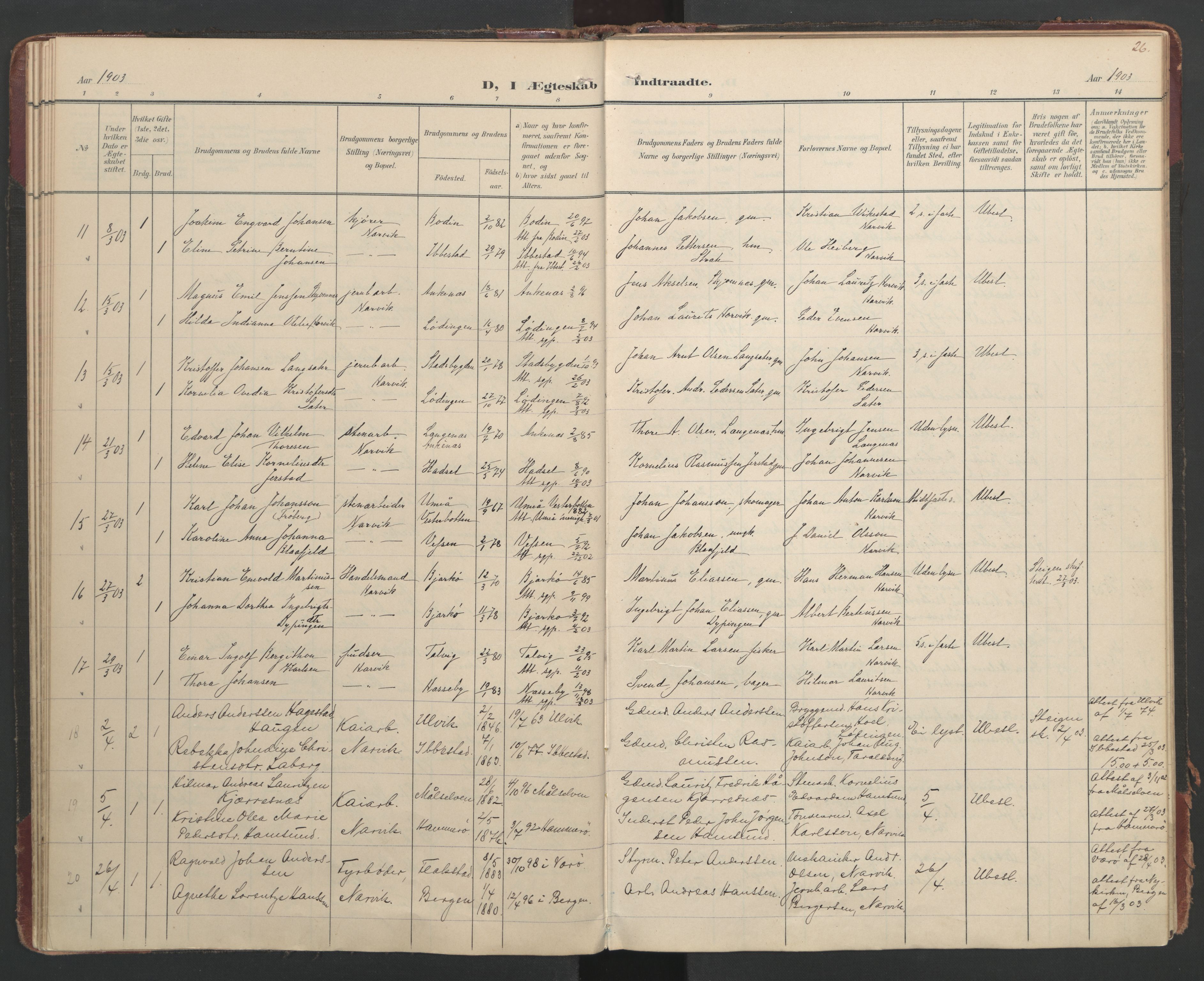 Ministerialprotokoller, klokkerbøker og fødselsregistre - Nordland, AV/SAT-A-1459/866/L0942: Parish register (official) no. 866A05, 1901-1928, p. 26