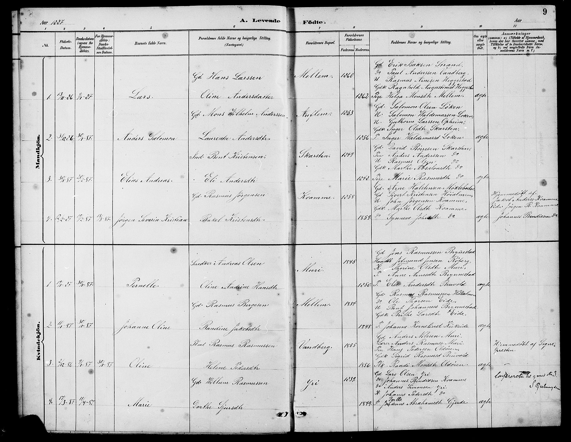 Innvik sokneprestembete, SAB/A-80501: Parish register (copy) no. B 3, 1886-1897, p. 9