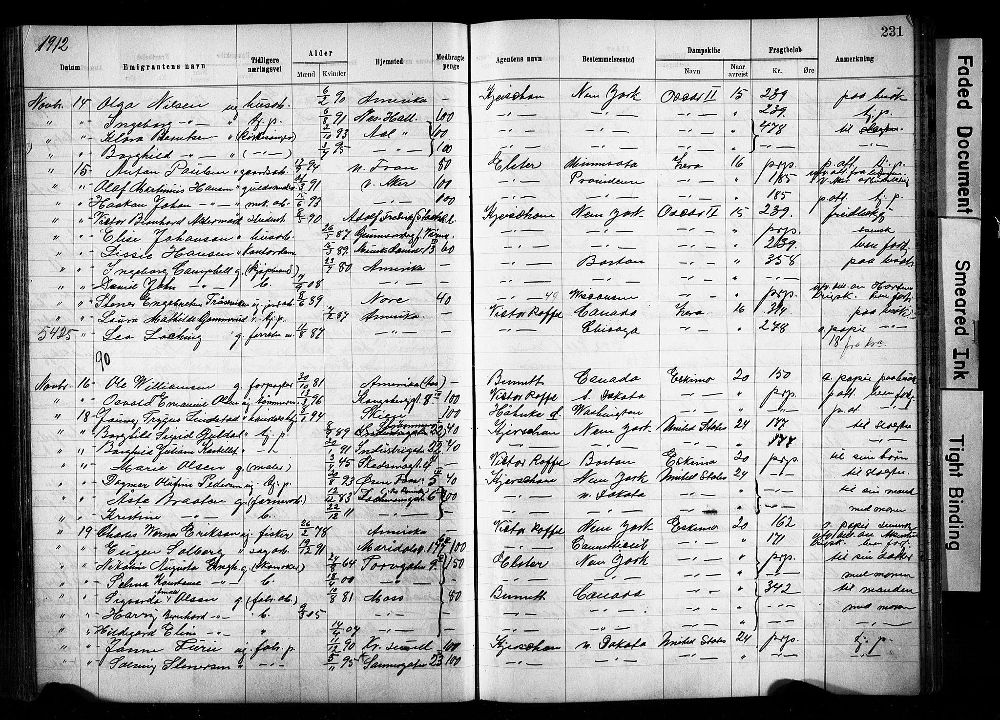 Oslo politidistrikt, AV/SAO-A-10085/E/Ee/Eef/L0029: Emigrantprotokoll, 1910-1913, p. 231