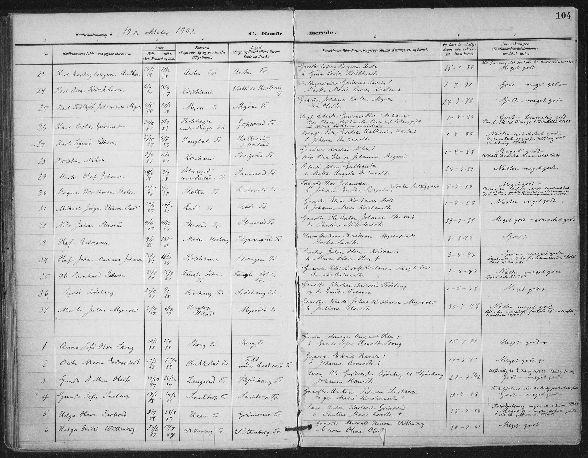 Trøgstad prestekontor Kirkebøker, SAO/A-10925/F/Fa/L0011: Parish register (official) no. I 11, 1899-1919, p. 104