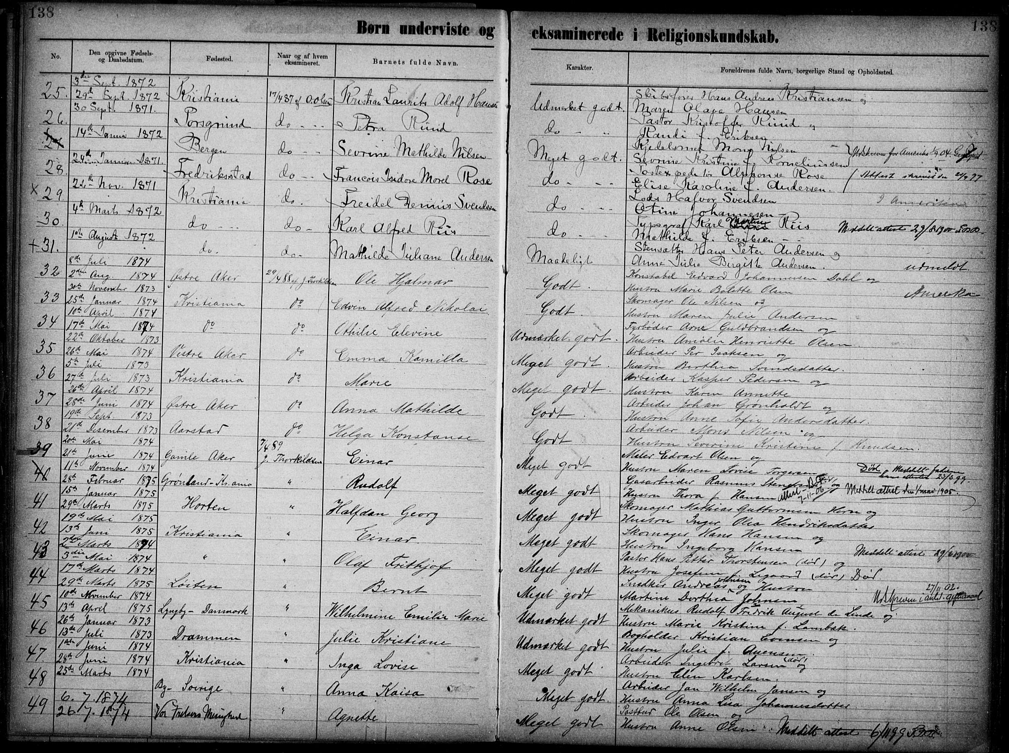 Første Metodistkirke Oslo -  menighetsprotokoller, SAO/PAO-0067/F/L0002: Dissenter register no. 2, 1883-1892, p. 138