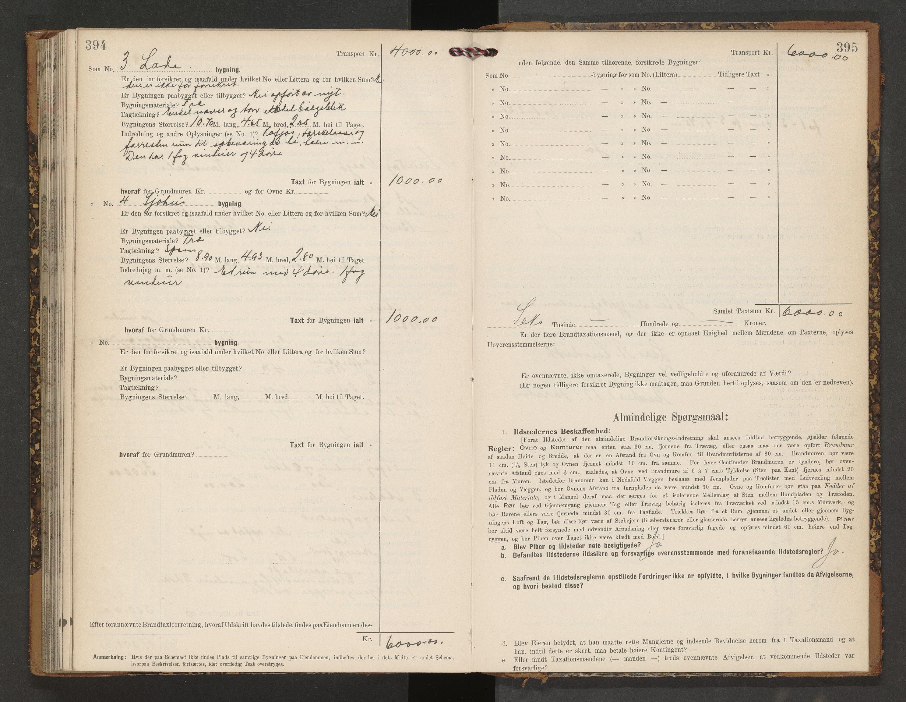 Norges Brannkasse Vågøy og Sund, AV/SAT-A-5504/Fb/L0002: Branntakstprotokoll, 1904-1913, p. 394-395