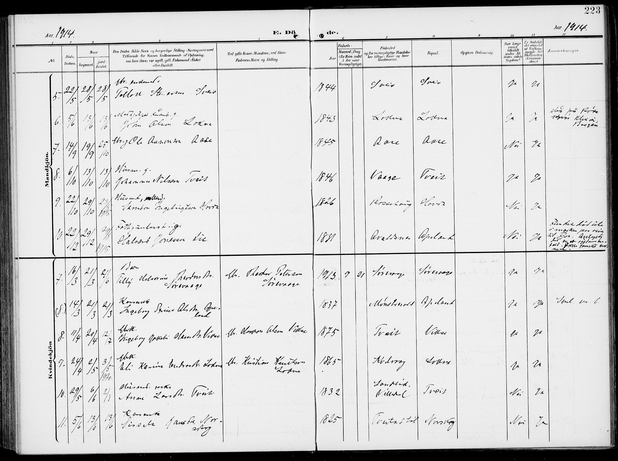 Sveio Sokneprestembete, AV/SAB-A-78501/H/Haa: Parish register (official) no. B  4, 1906-1919, p. 223