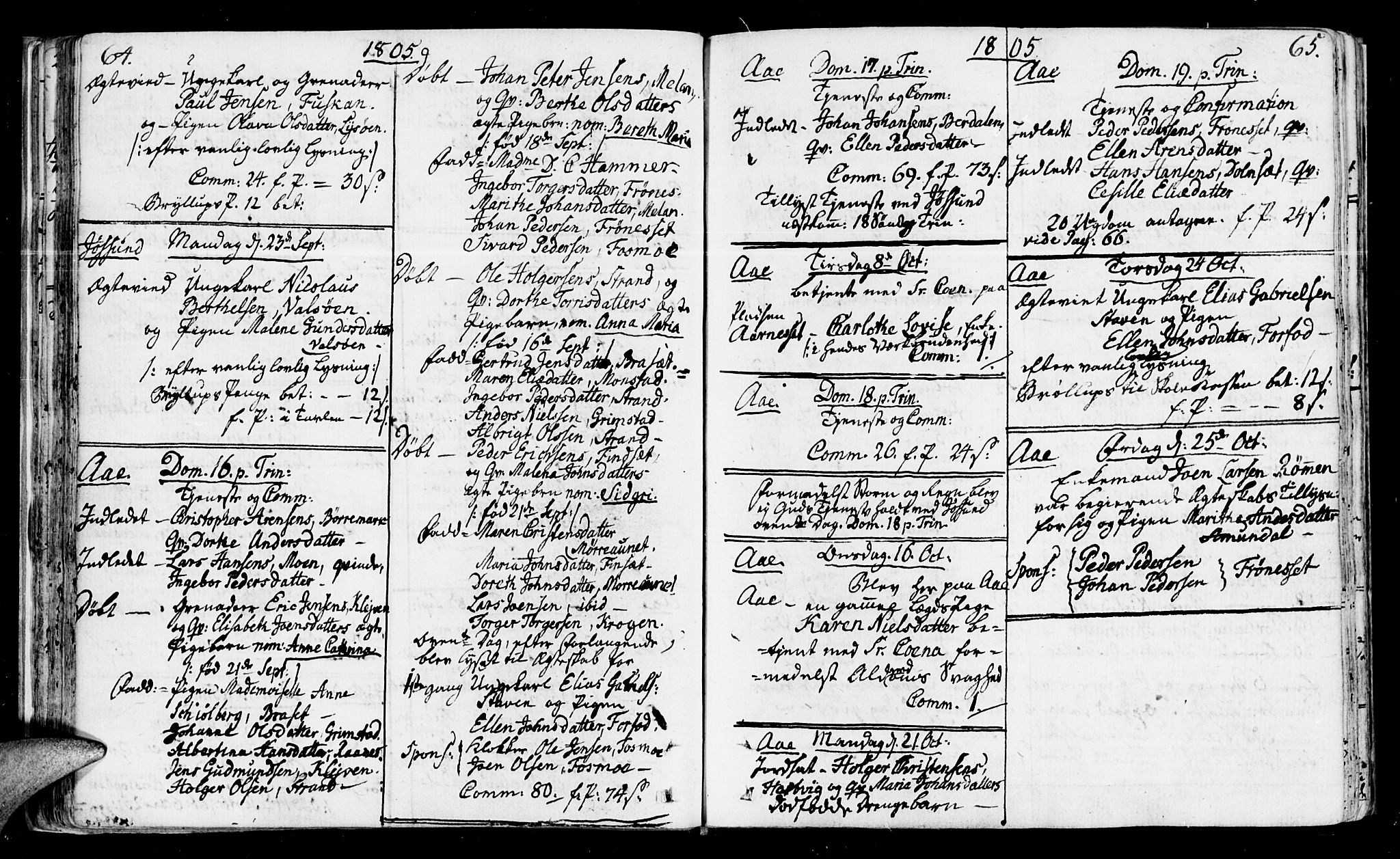 Ministerialprotokoller, klokkerbøker og fødselsregistre - Sør-Trøndelag, AV/SAT-A-1456/655/L0674: Parish register (official) no. 655A03, 1802-1826, p. 64-65