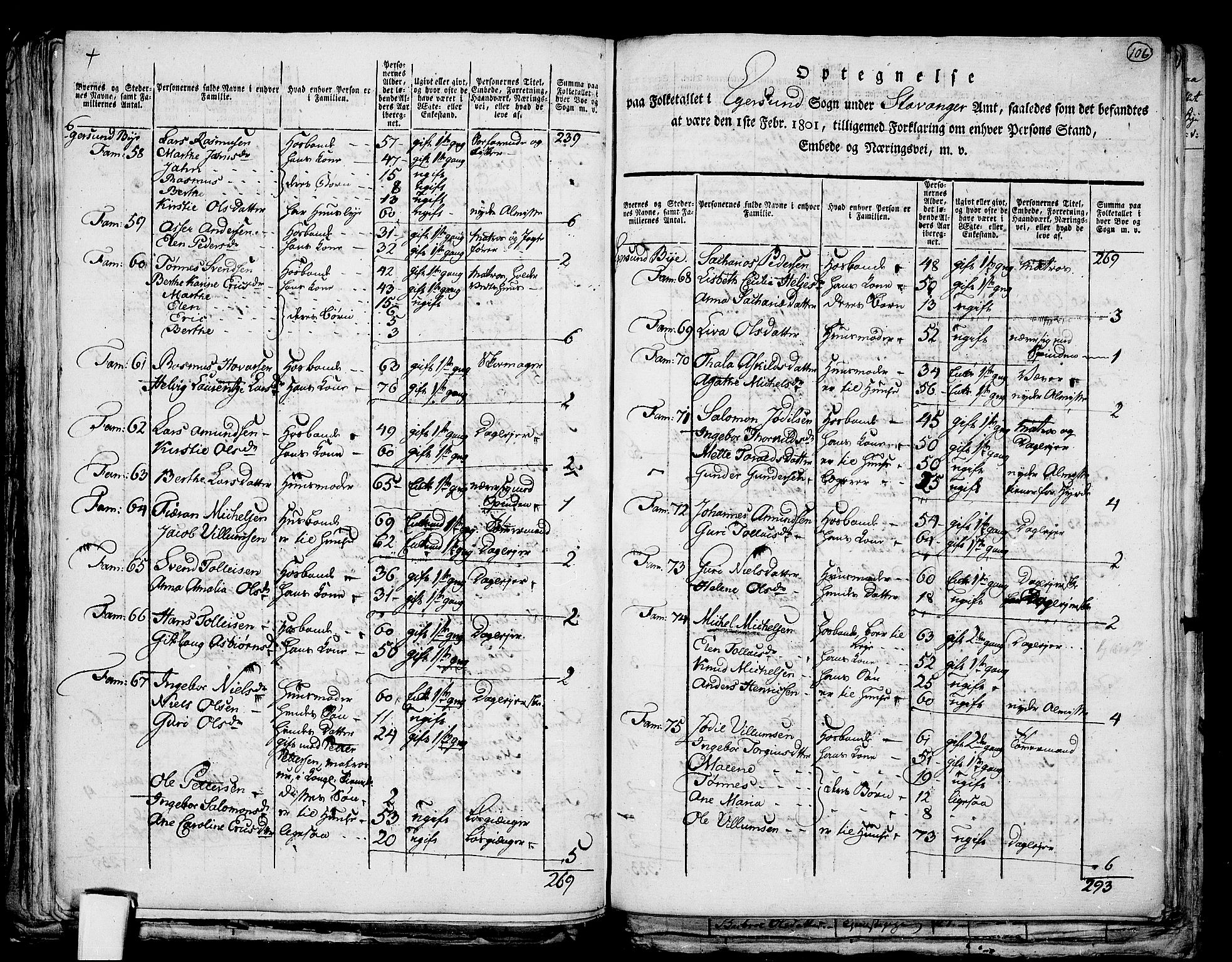 RA, 1801 census for 1116P Eigersund, 1801, p. 105b-106a